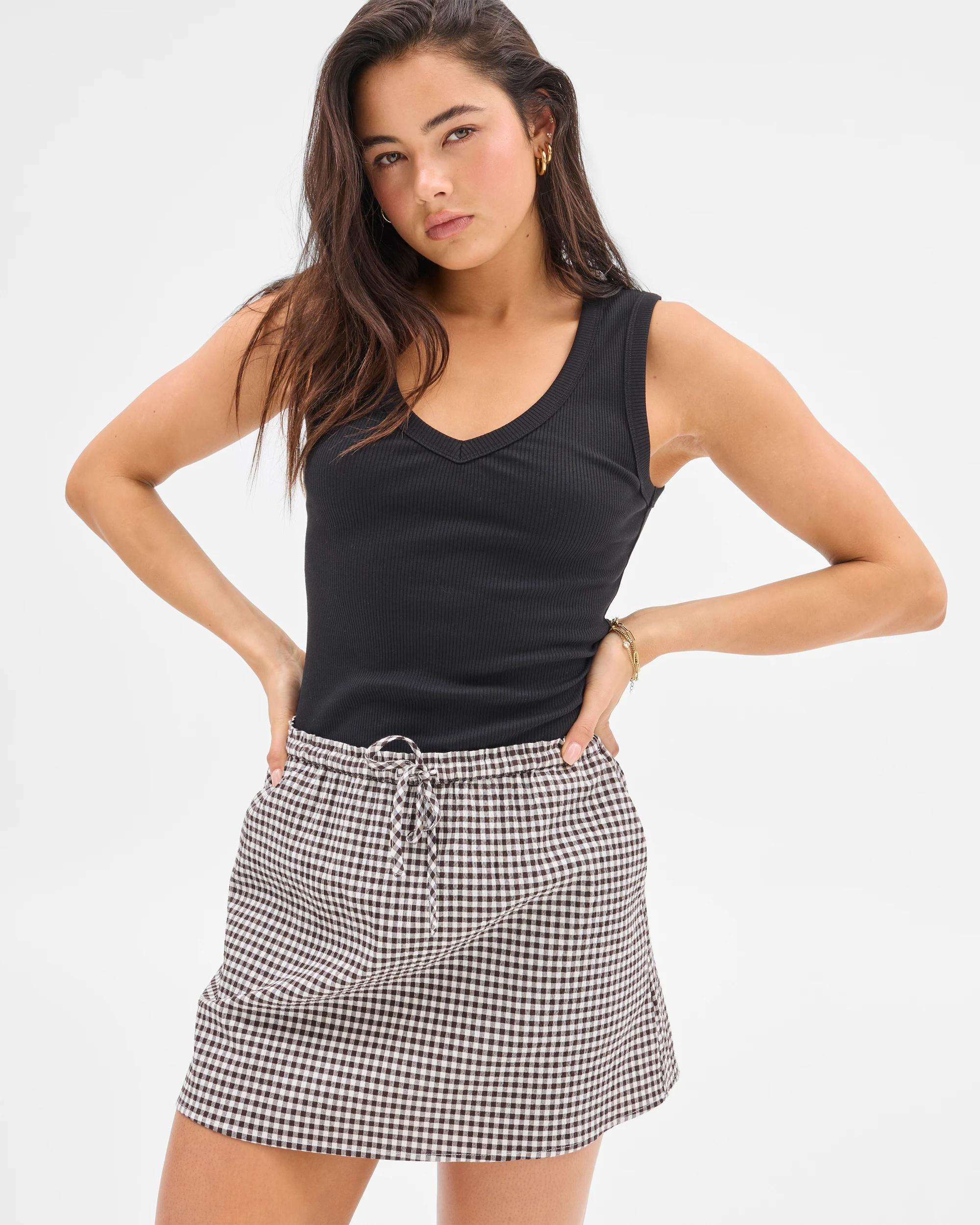 1 Australian Cotton Gingham Mini Skirt - Lily Loves ESPRESSO, 1 of 7