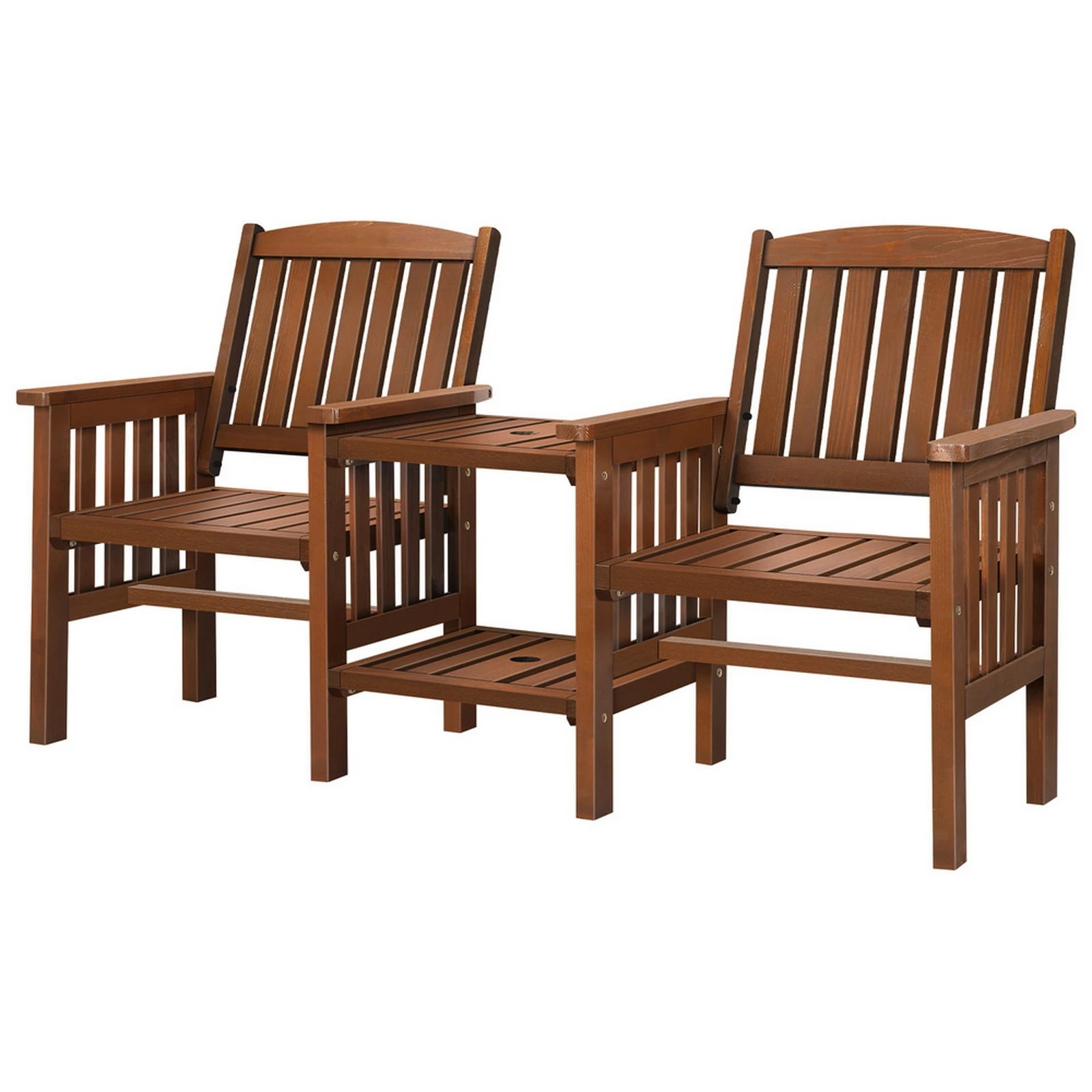 1 Alfordson Outdoor Garden Bench Wooden Loveseat Patio Chairs Table Set - Brown, 1 of 9