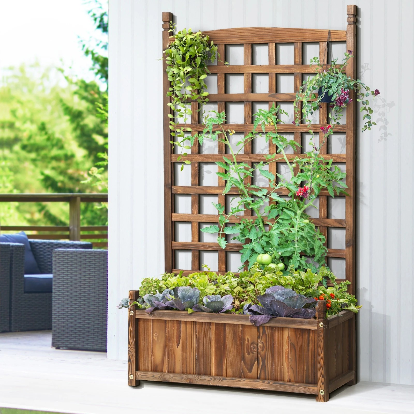 3 Livsip Raised Garden Bed Wooden Planter Box Vegetables Outdoor Planting 64x115cm - Charcoal, 3 of 9