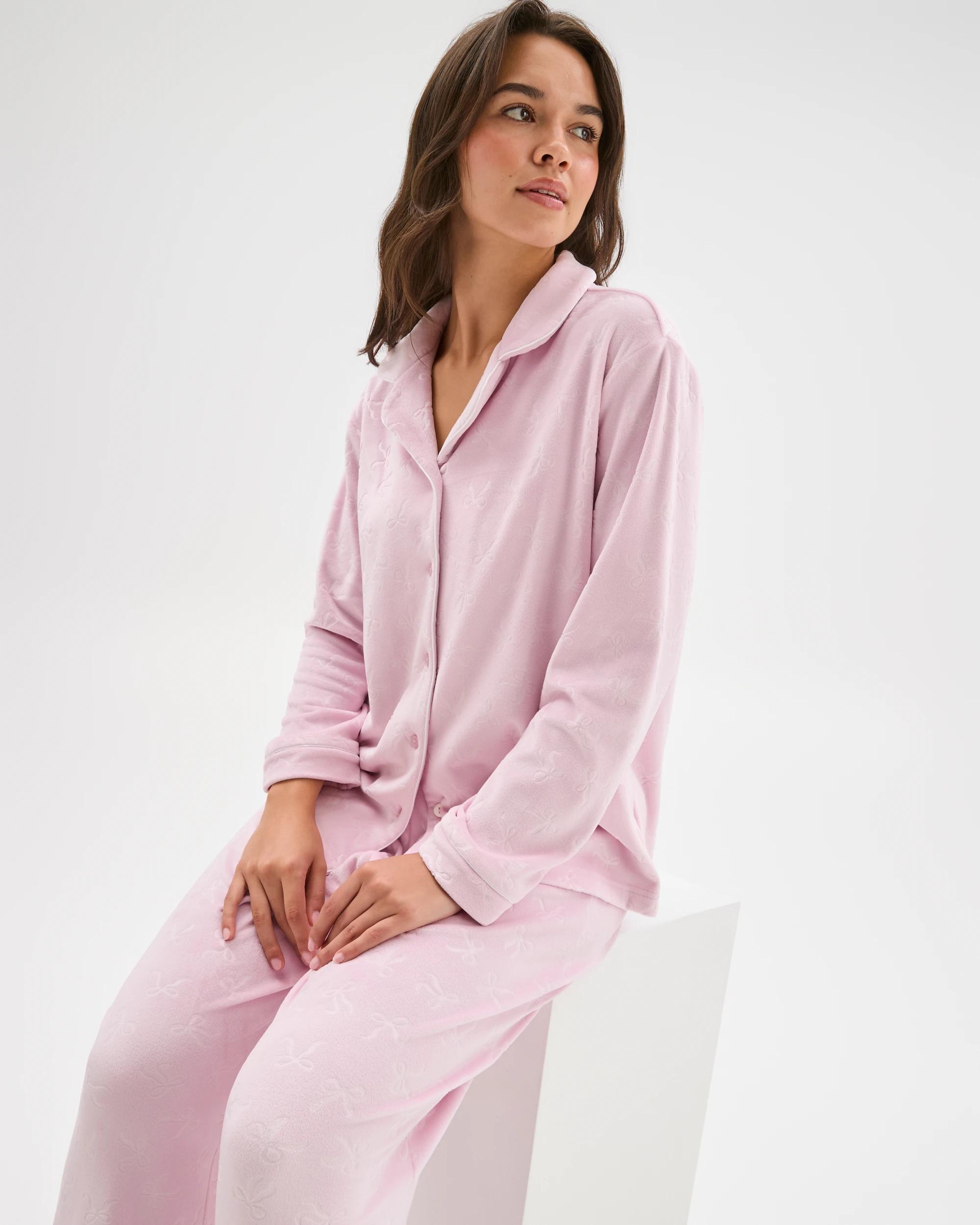 6 Target Woman Embossed Fleece Long Sleeve Pyjama Set PINK BOW, 6 of 6