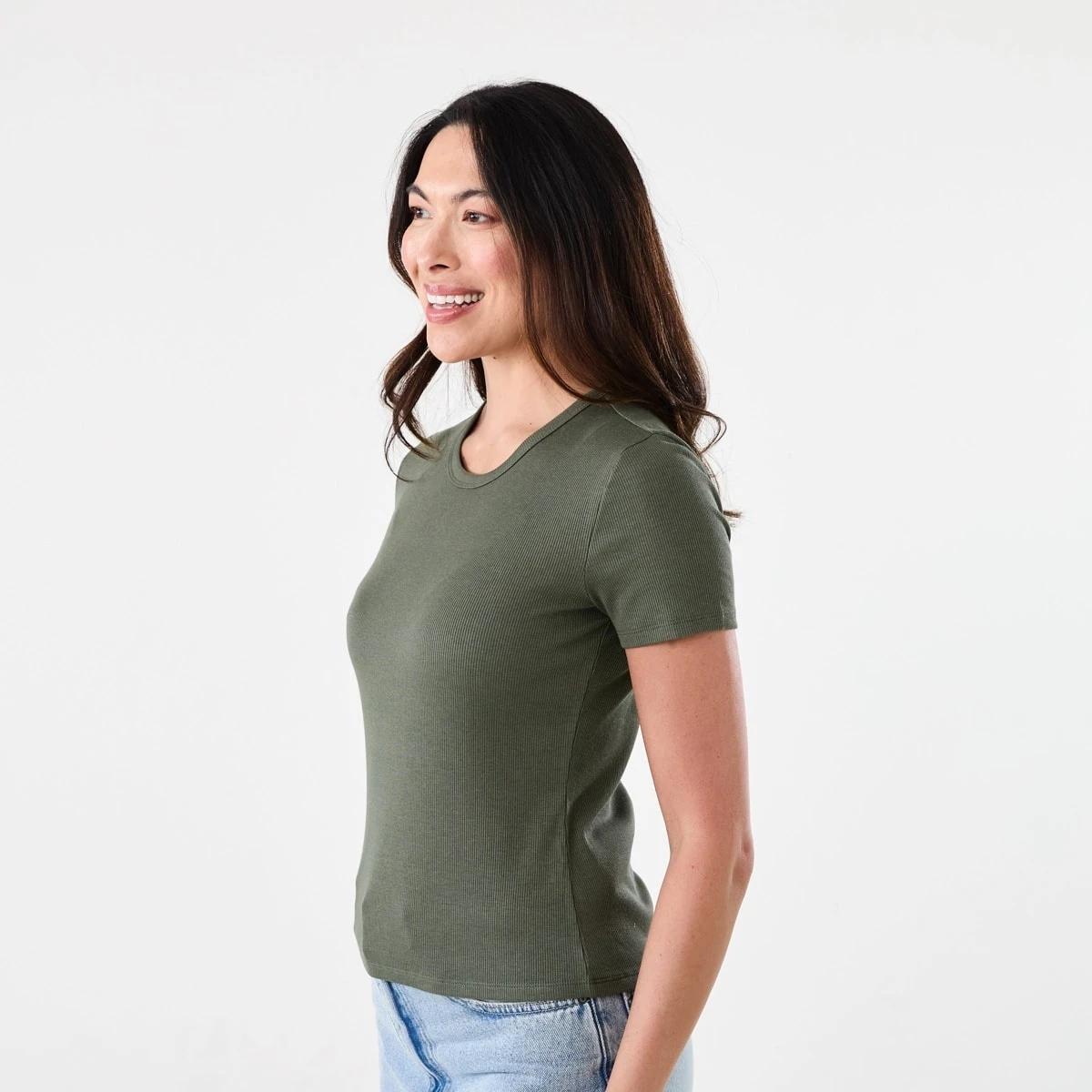 2 Short Sleeve Rib Crew Neck T-shirt OLIVE LEAF, 2 of 5