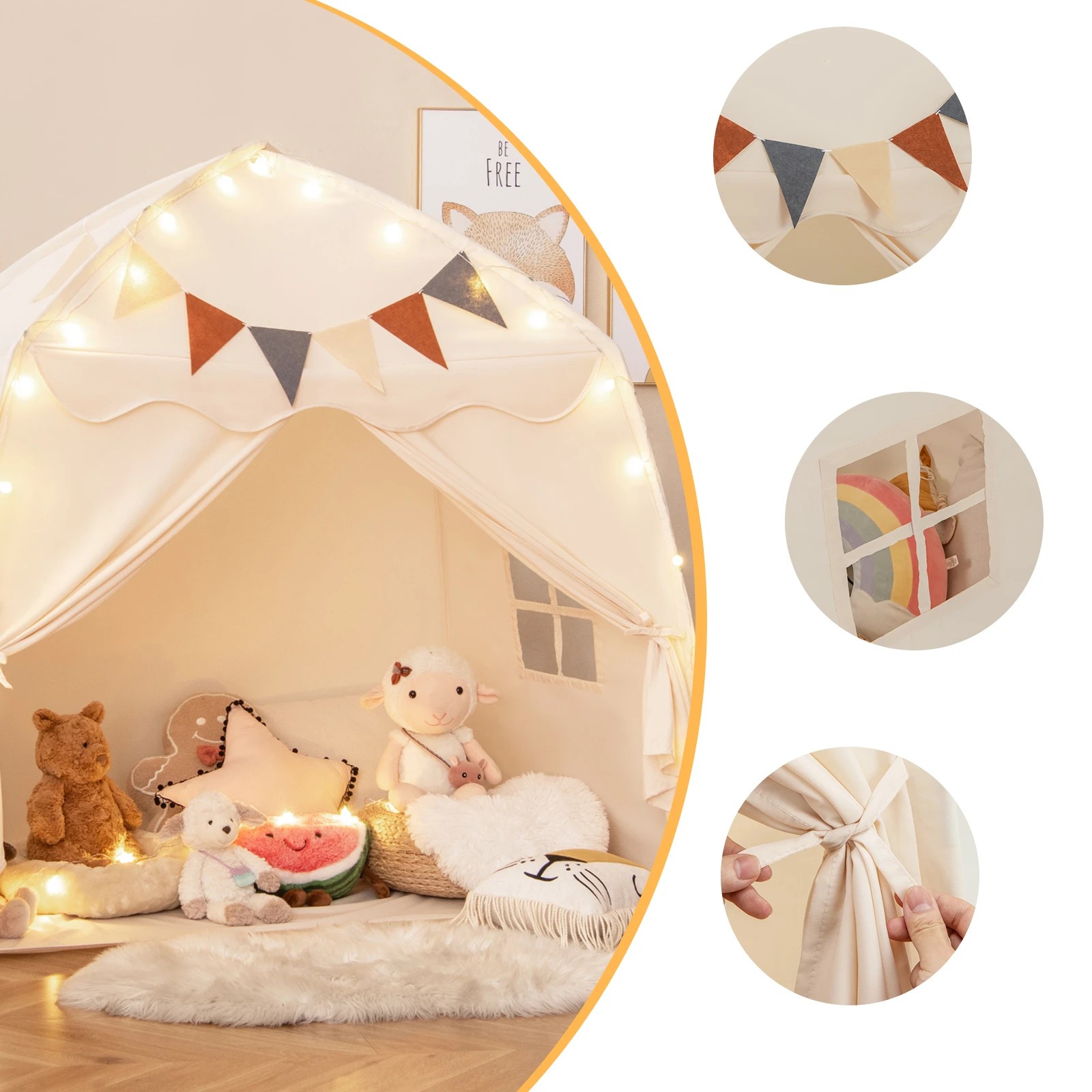 4 Costway Kids Teepee Playhouse Play Tent w/Lights & USB, 4 of 5