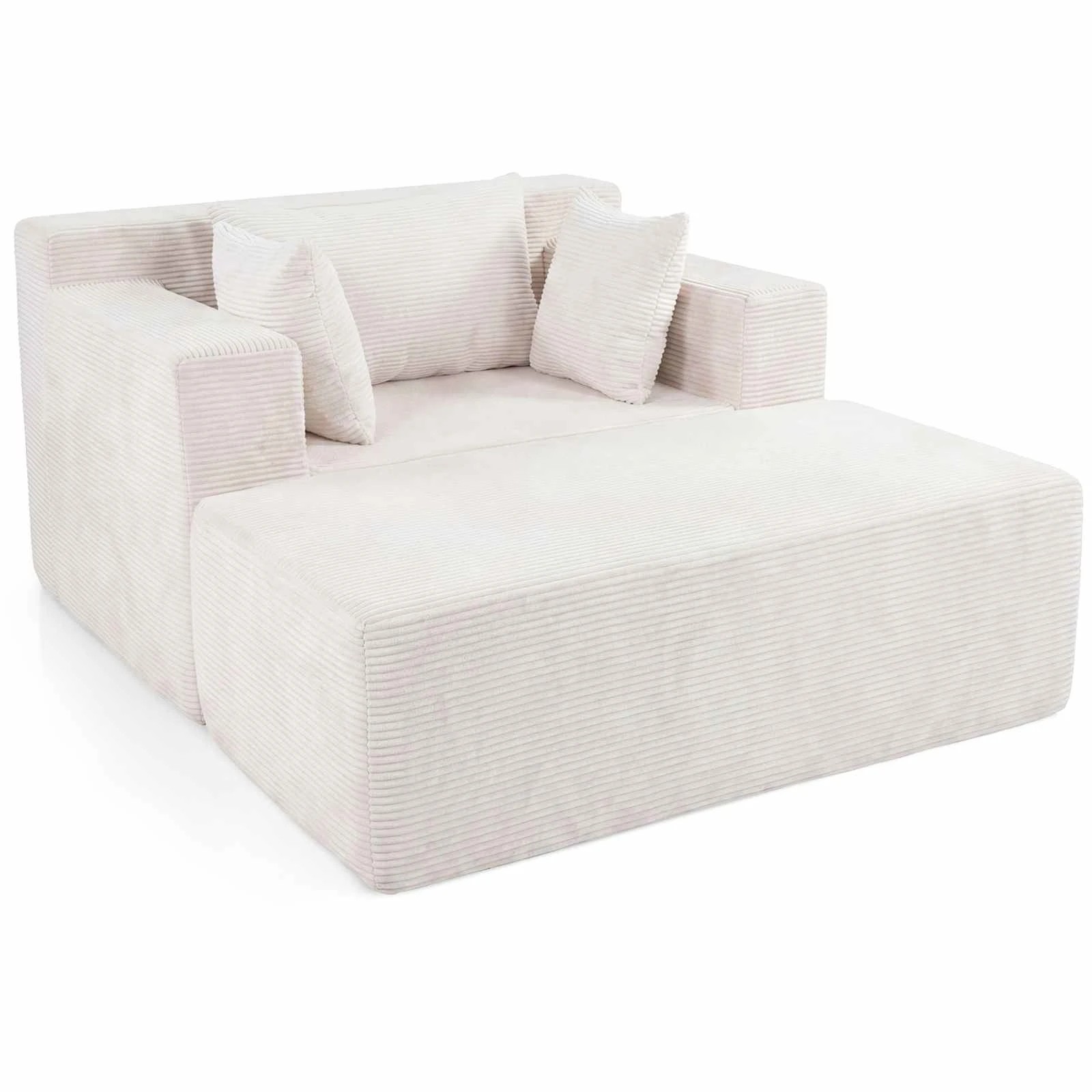 1 Costway Single Floor Lounge Chair Sofa Couch w/Ottoman Bean Bag Chair - White, 1 of 4