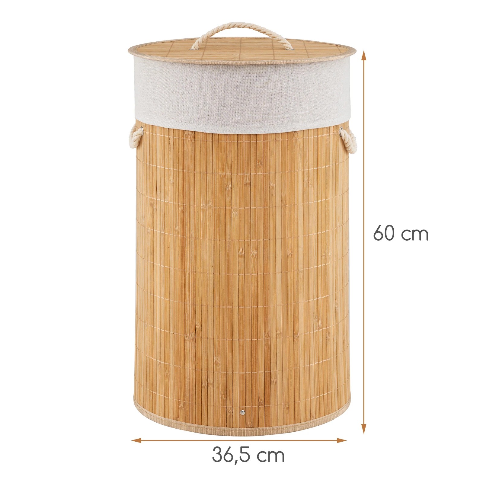 2 Costway 50L Round Laundry Hamper Bamboo Clothes Hamper w/Removable Liner - Natural, 2 of 5
