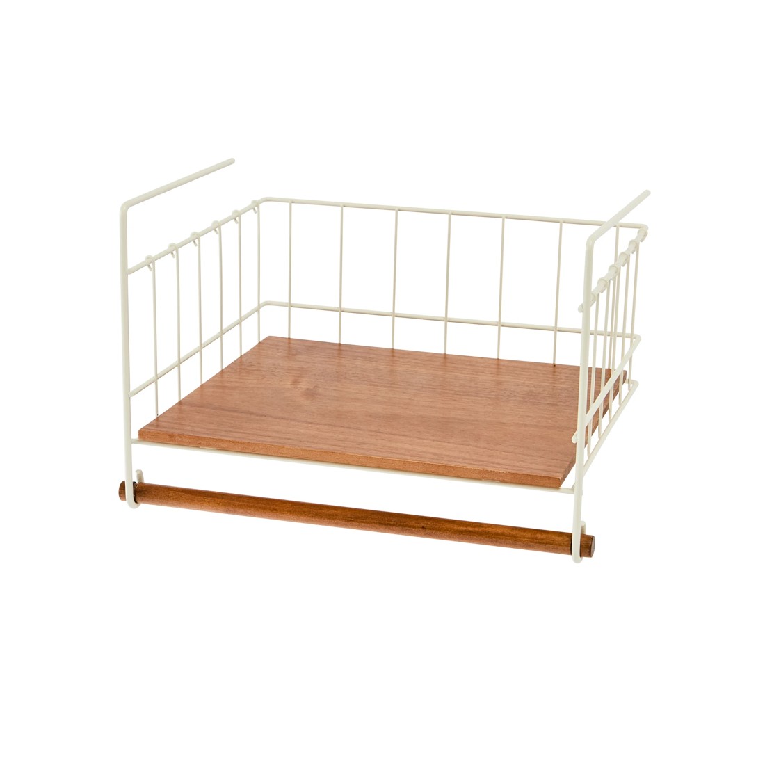 2 Off White and Acacia Undershelf Basket, 2 of 6