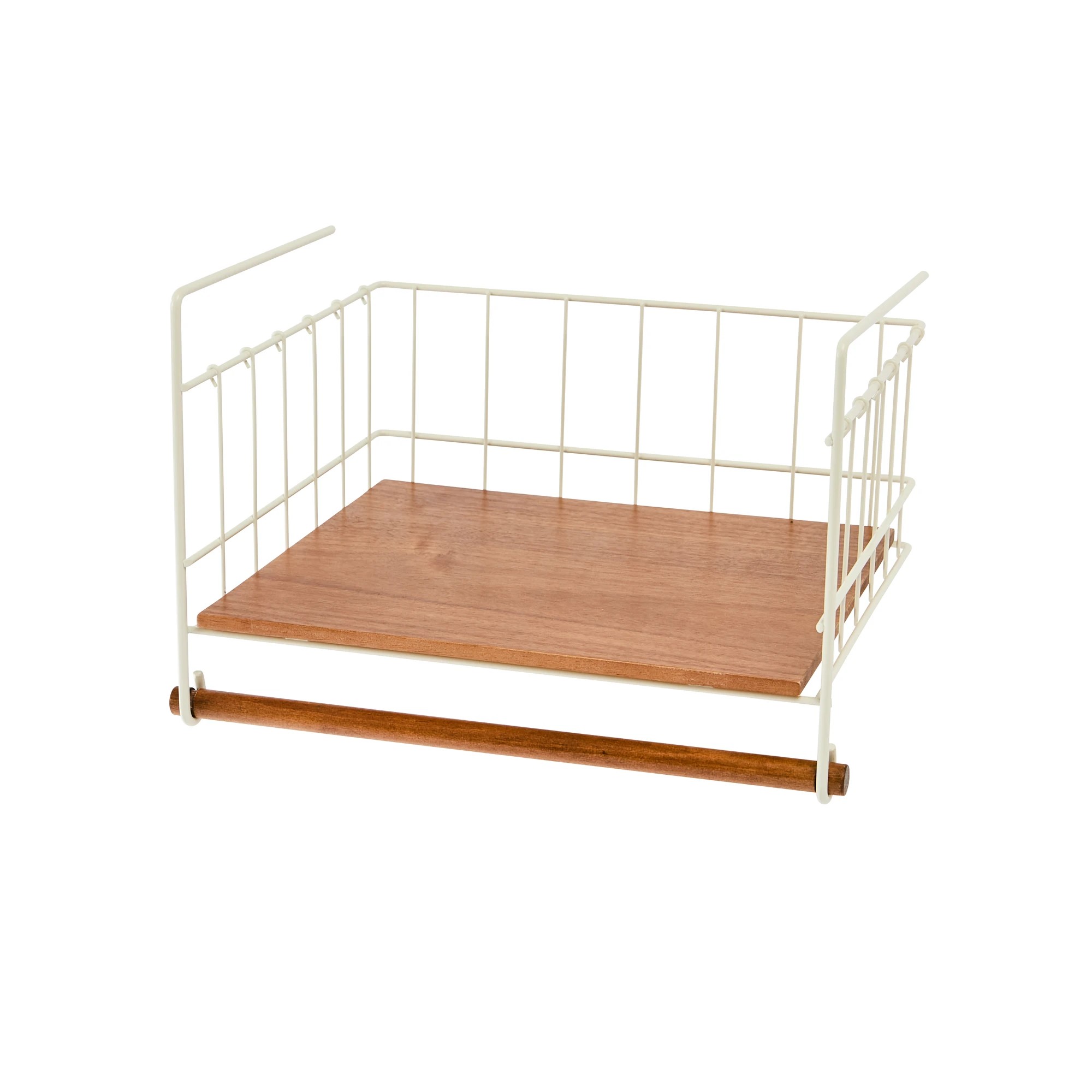 2 Off White and Acacia Undershelf Basket, 2 of 6