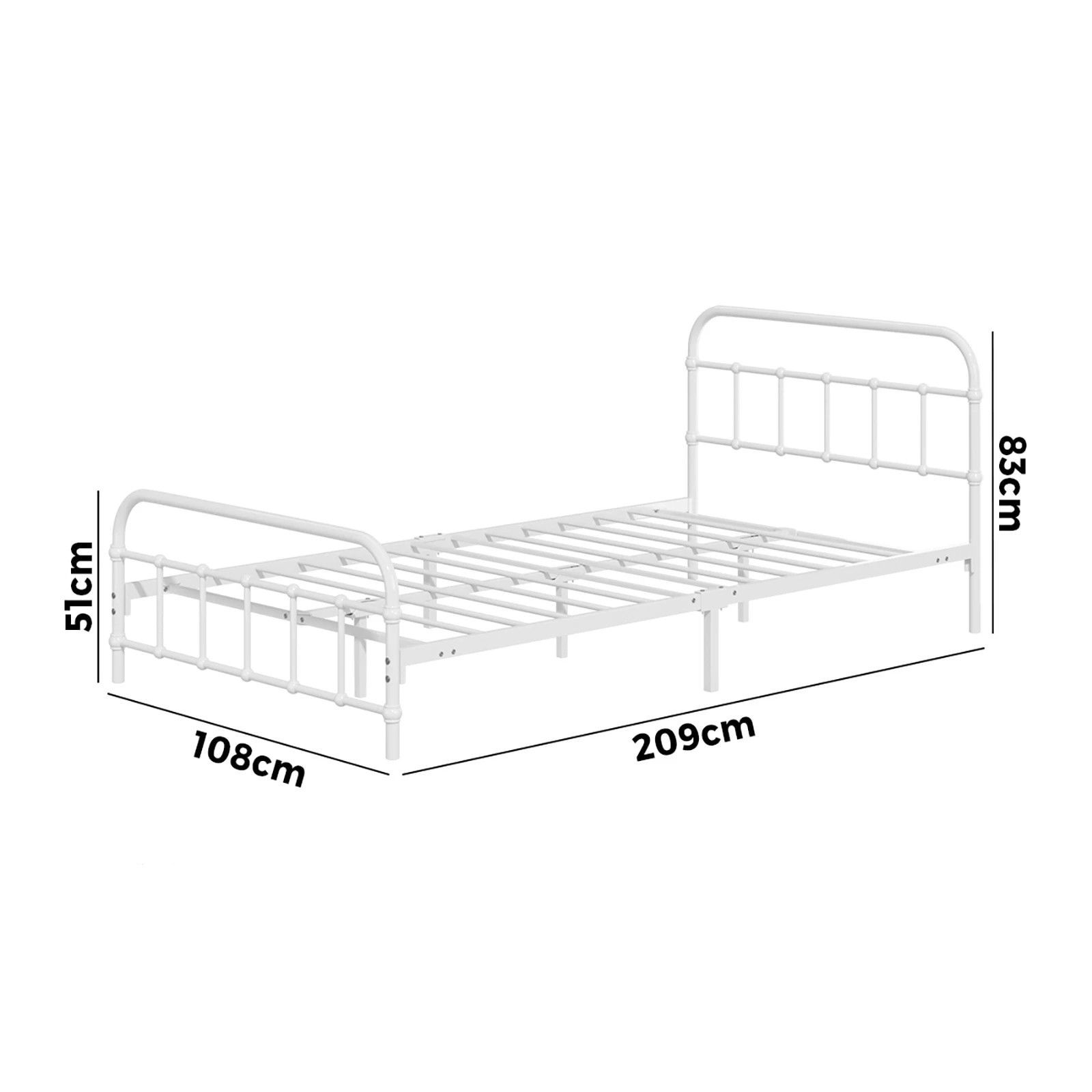 9 Oikiture Bed Frame Metal Bed Base King Single Size Bed Platform
 - White, 9 of 9