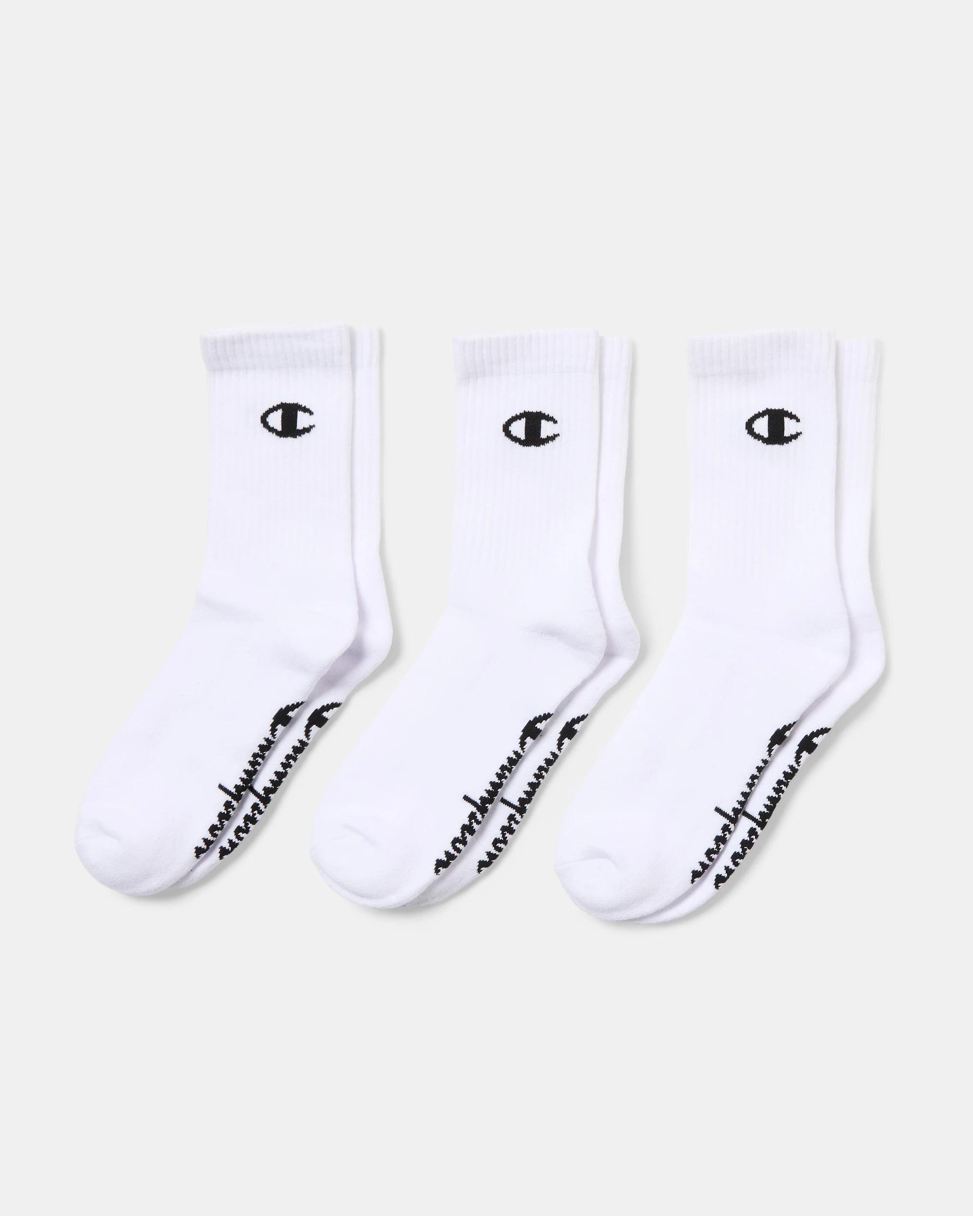 1 3 Pack Champion Script License Crew Socks White, 1 of 3