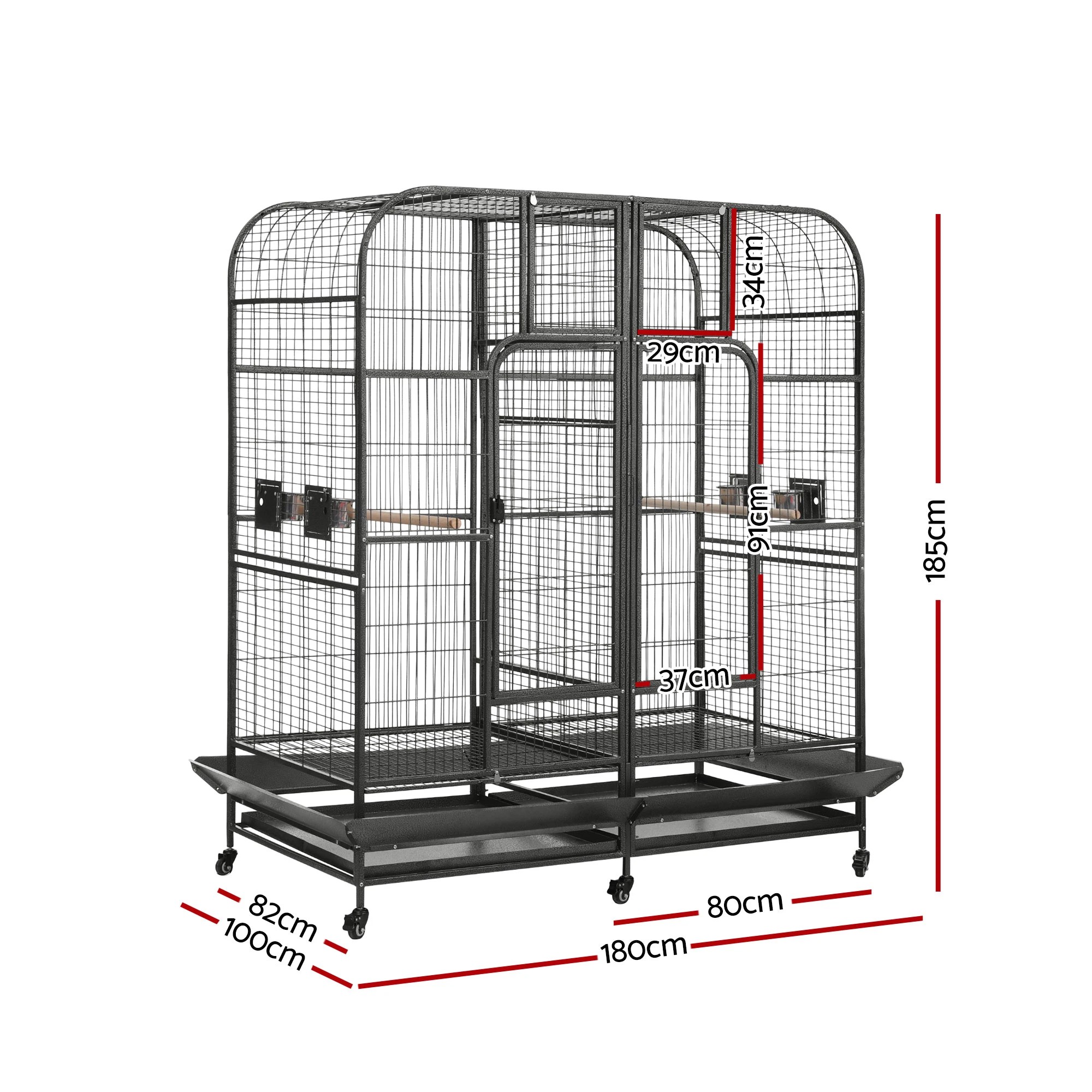 2 i.Pet Bird Cage Extra Large Aviary 185cm Pet Parrot Cage Castor Wheel Removable Divider - Black, 2 of 6