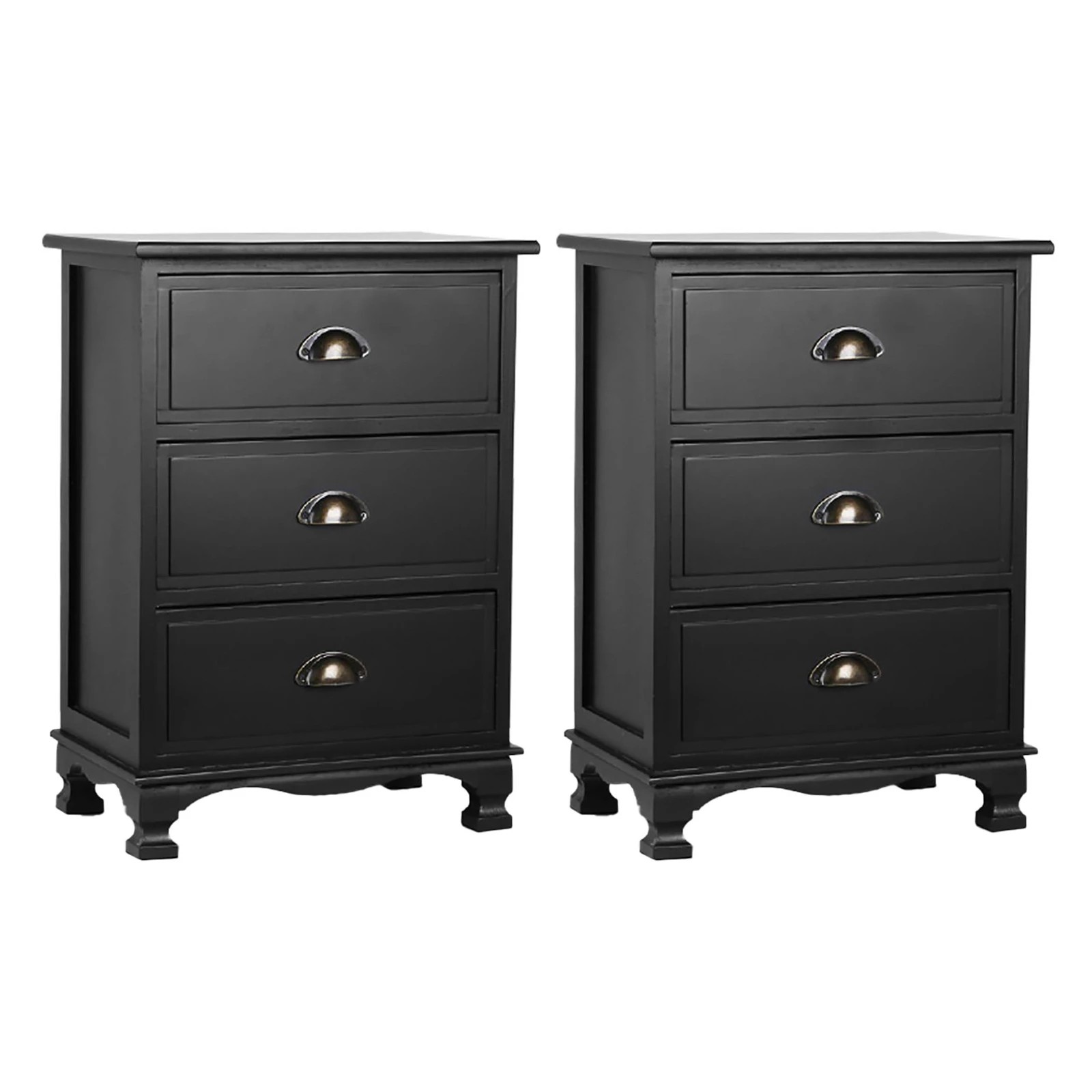 1 Artiss 2x Bedside Table 3 Drawers Vintage - THYME - Black, 1 of 7