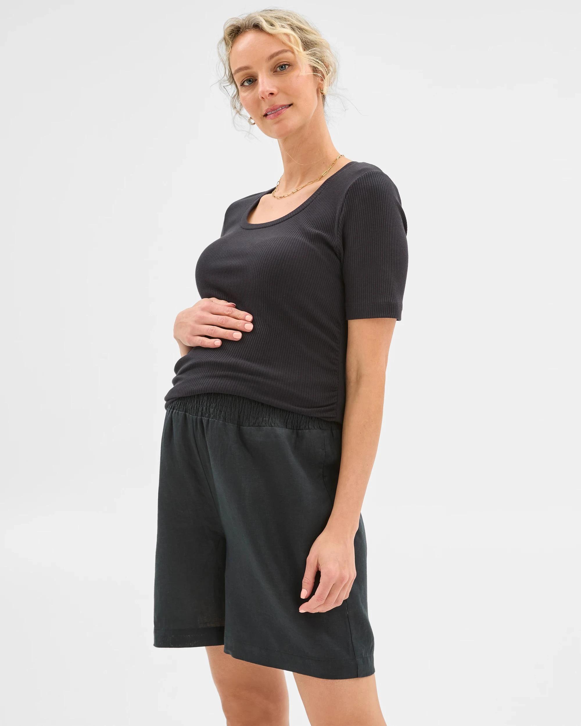 2 Target Maternity European Linen Shirred Shorts BLACK, 2 of 6