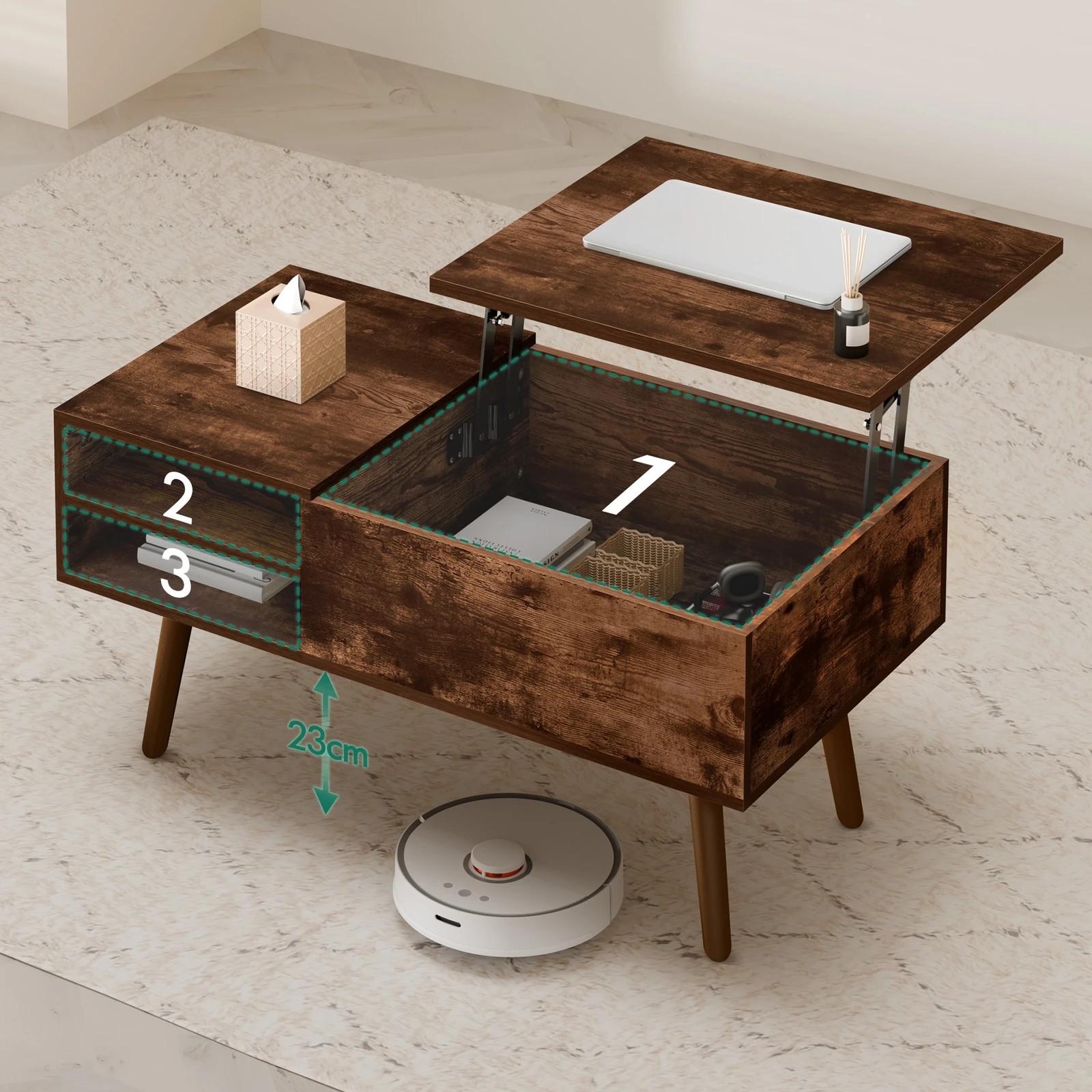 4 Alfordson Coffee Table 2-in-1 Lift Up Hidden Storage Dark Oak, 4 of 10