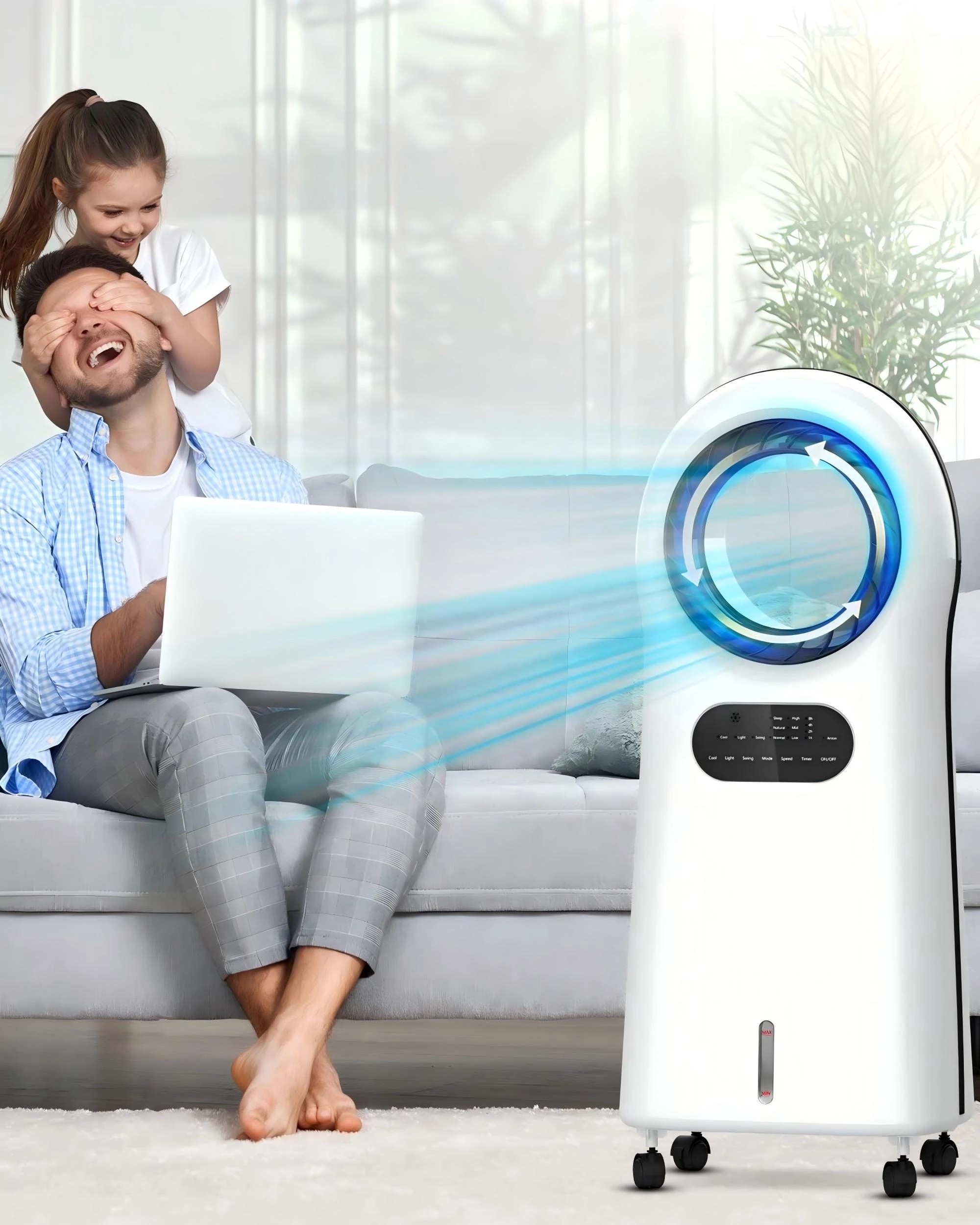 1 Advwin 3 in 1 Evaporative Air Cooler Portable 3.5L Air Conditioner Bladeless Fan with 2 Ice Box, White, 1 of 7