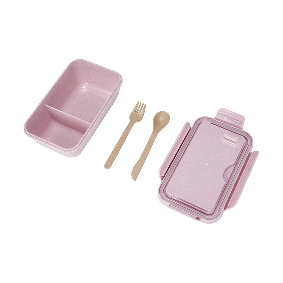 4 Pink Wheat Straw Lunch Box with Cutlery, 4 of 5