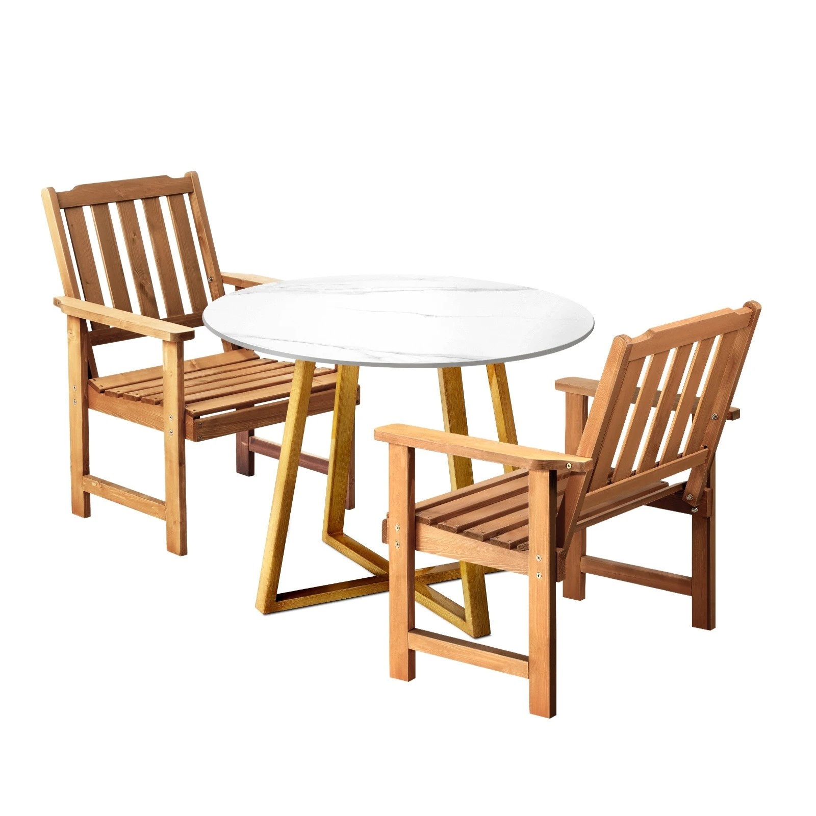 1 Livsip Outdoor Patio Set Solid Wood Chair and Table 3PC Furniture Dining Setting - Multi