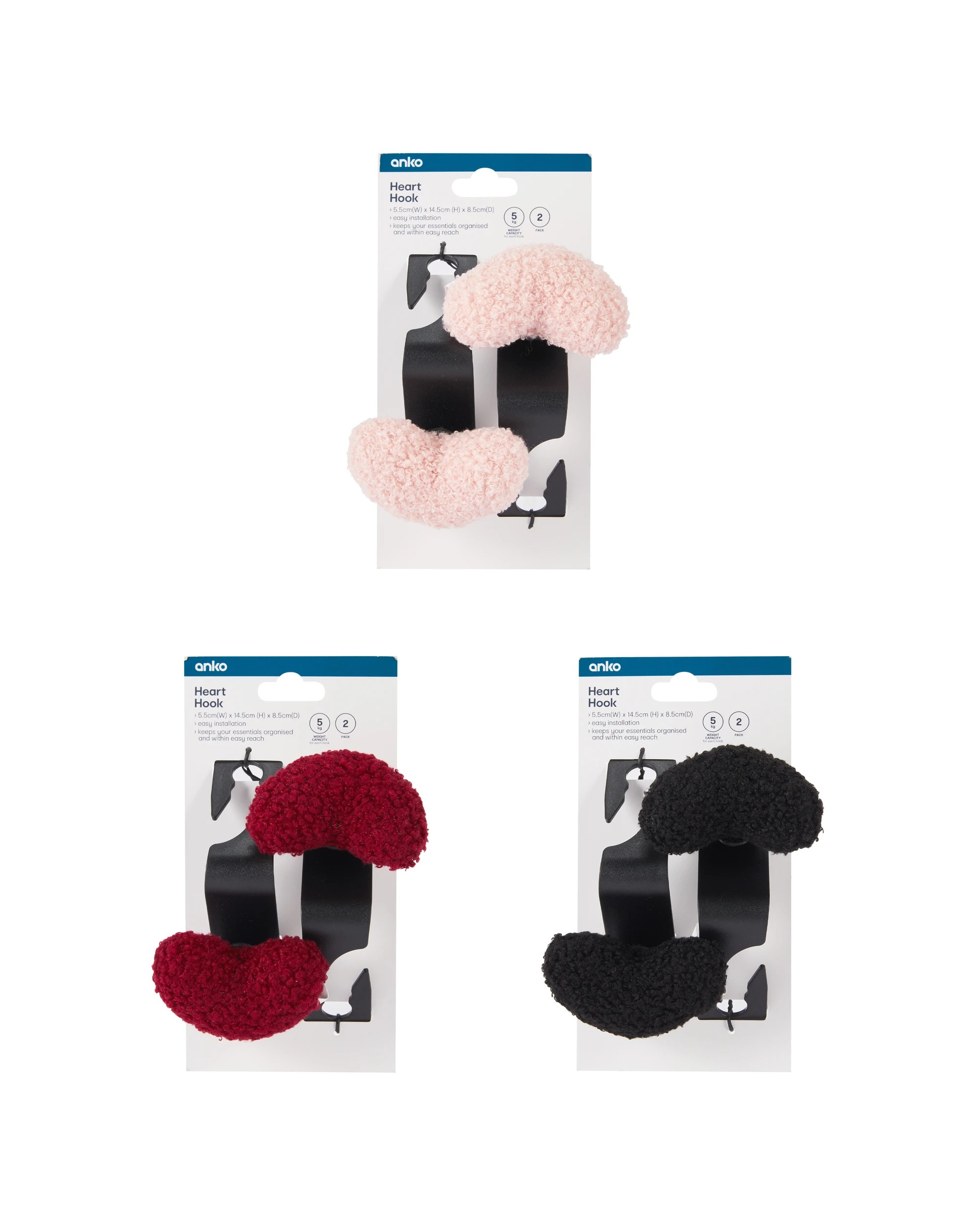 6 2 Pack Heart Hook - Assorted, 6 of 6