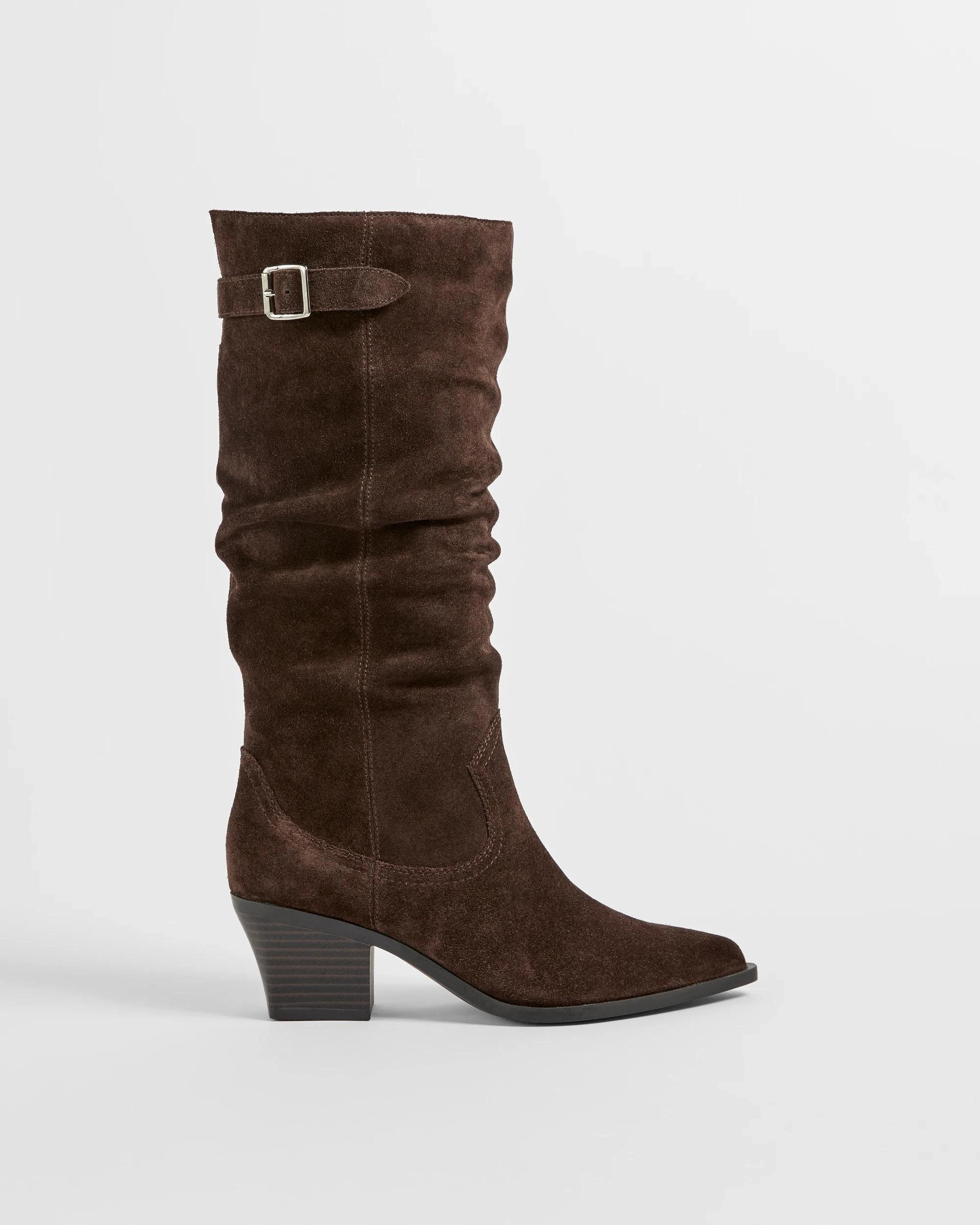1 Target Woman Genuine Suede Leather Slouch Boot DARK CHOC SUEDE, 1 of 3