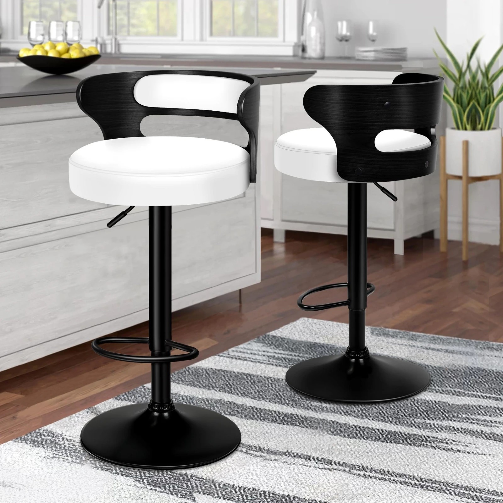 9 Alfordson 2x Bar Stool Kitchen Swivel Chair Wooden Leather Gas Lift - White, 9 of 9