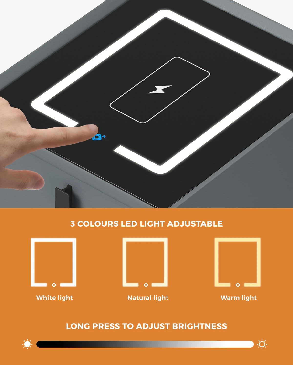 3 Oikiture Smart Bedside Table Wireless Charging Led Lights Nightstand
 - Grey, 3 of 10