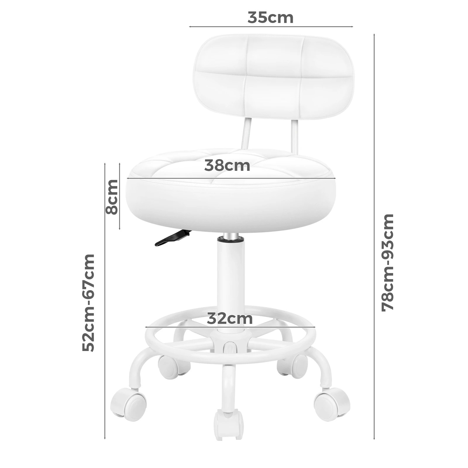 5 Alfordson 2x Salon Stool Backrest Swivel Barber Hair Dress Chair Riley - White, 5 of 7