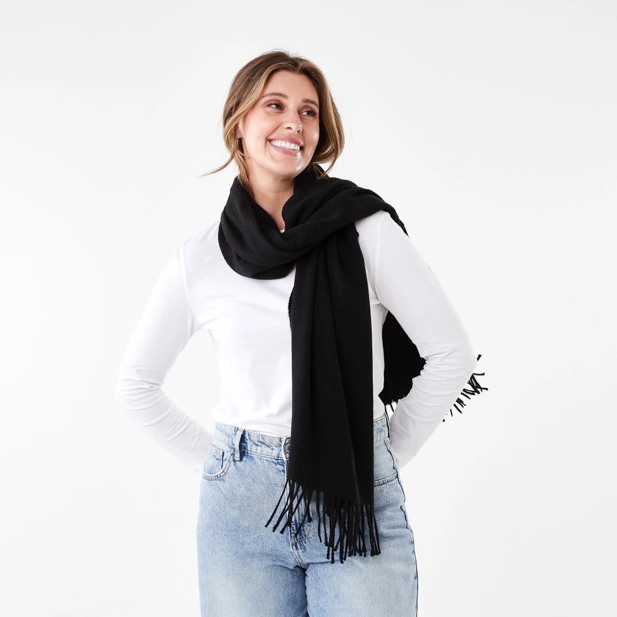 3 Brushed Wrap Scarf Black, 3 of 3