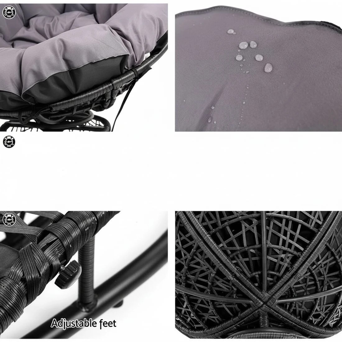 6 Gardeon Outdoor Lounge Setting Furniture Wicker Papasan Chairs Table Patio - Black, 6 of 6