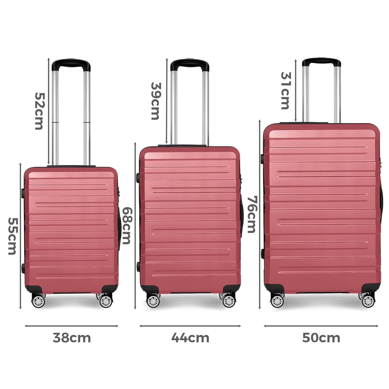 8 Alfordson Luggage 3PCS Set Suitcase ABS+PC Trolley TSA Hard Shell Case - Pink, 8 of 10