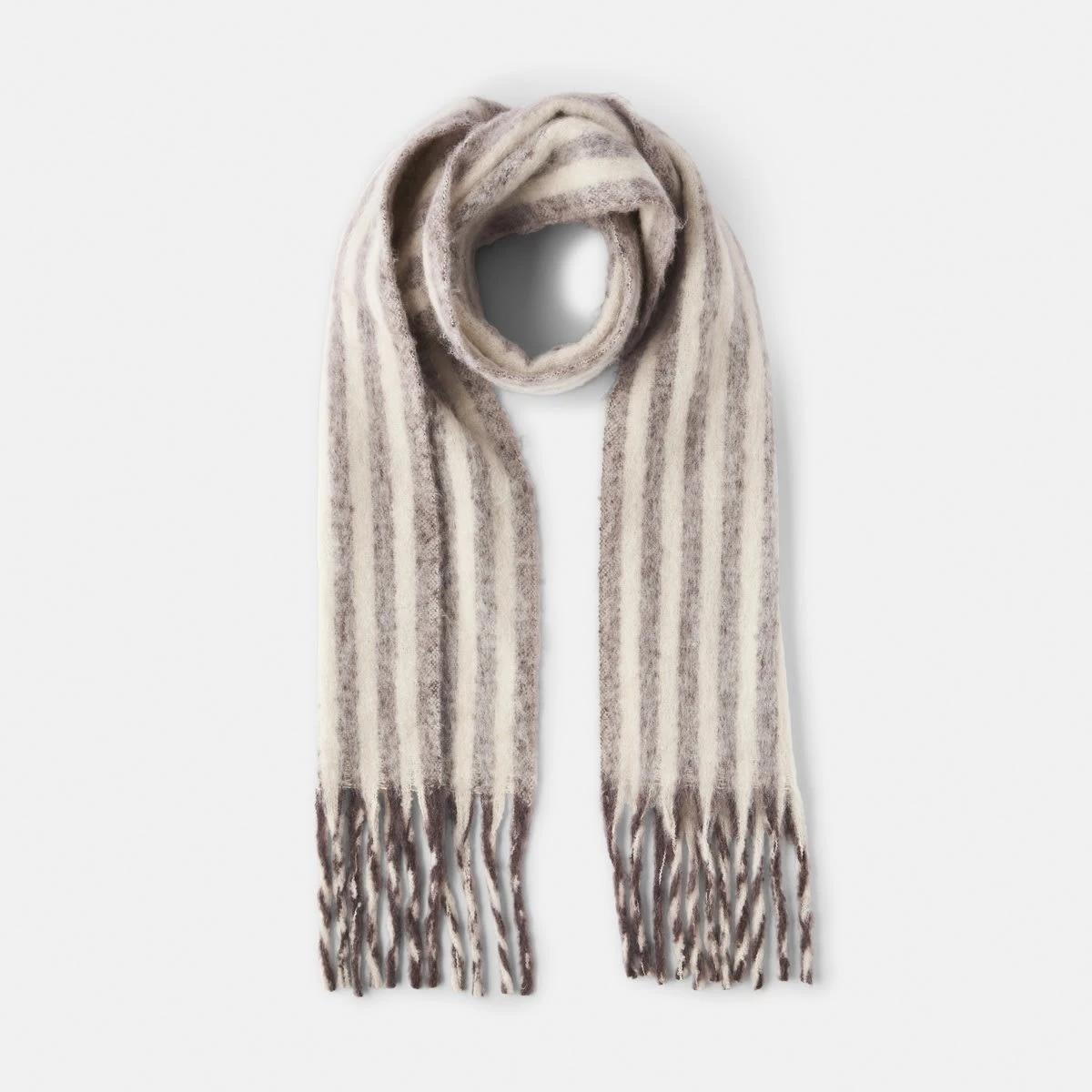 1 Stripe Fluffy Scarf Choc Strp, 1 of 3