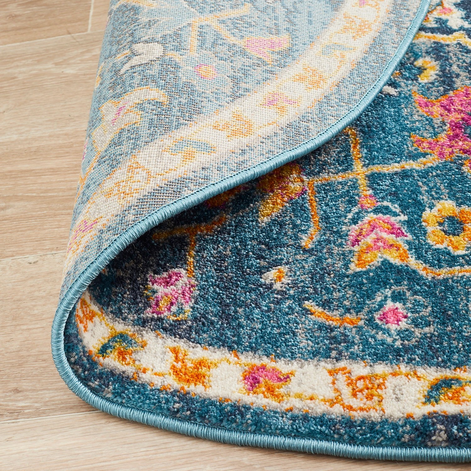 5 Common Ground Rugs Atlas 209 200x200cm - Medium Round Power Loomed Pet Friendly Rug - Blue, 5 of 5