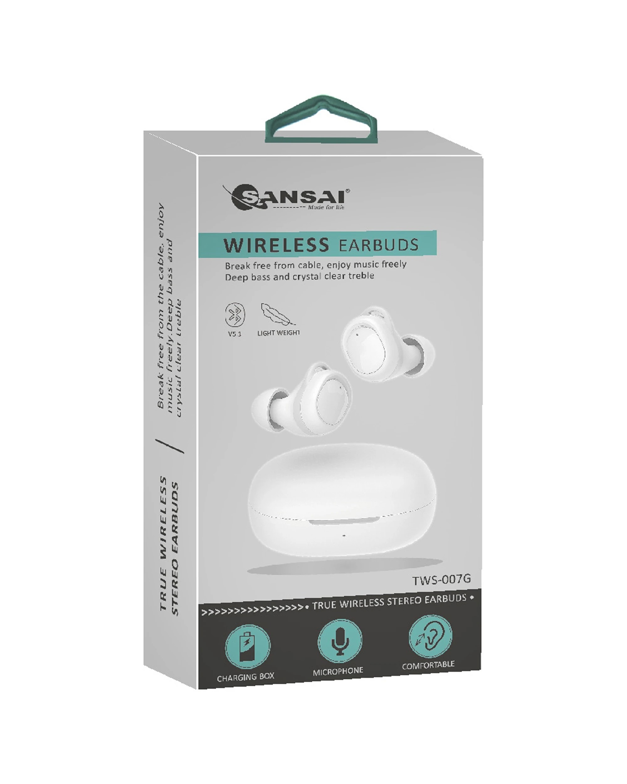 4 Sansai TWS Earbuds Bluetooth 5.1 True Wireless with Charging Case 6x5 cm - White, 4 of 4