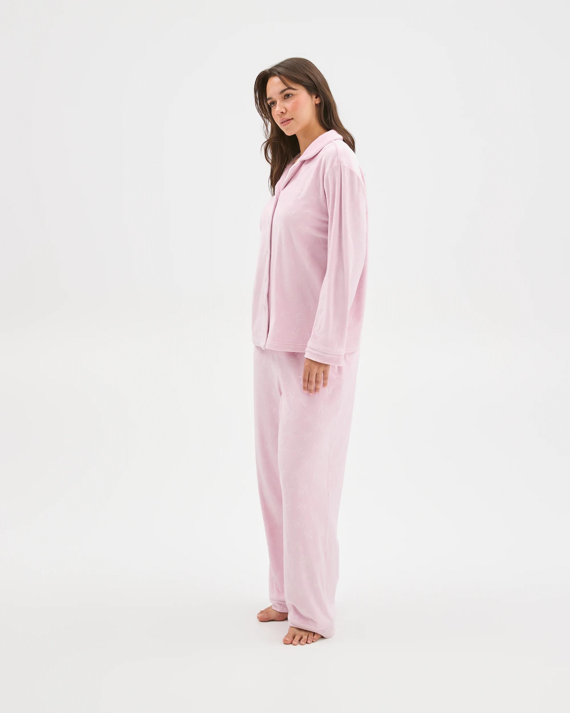 2 Target Woman Embossed Fleece Long Sleeve Pyjama Set PINK BOW, 2 of 6
