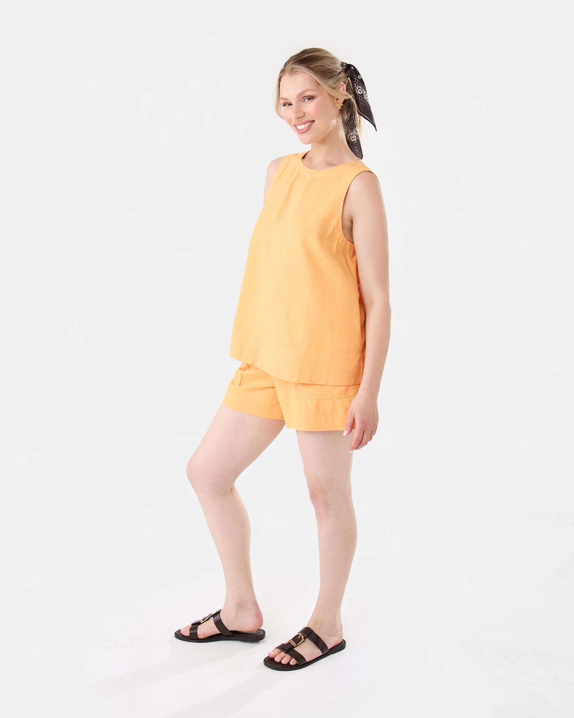 3 Linen Blend Patch Pocket Shorts Papaya, 3 of 6