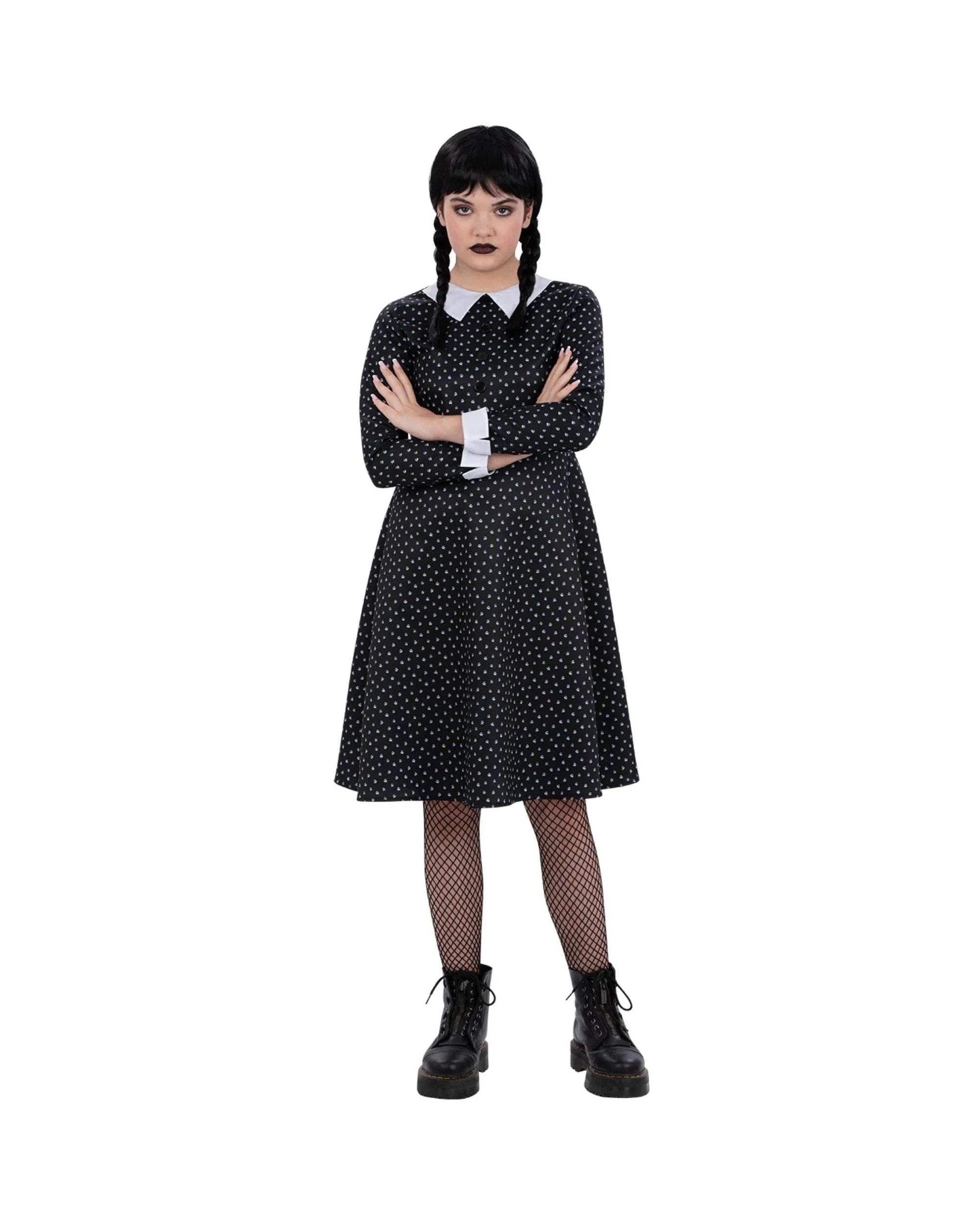 1 Gothic School Girl Spotted Dress Child Costume Size M 7-9 Years, 1 of 5