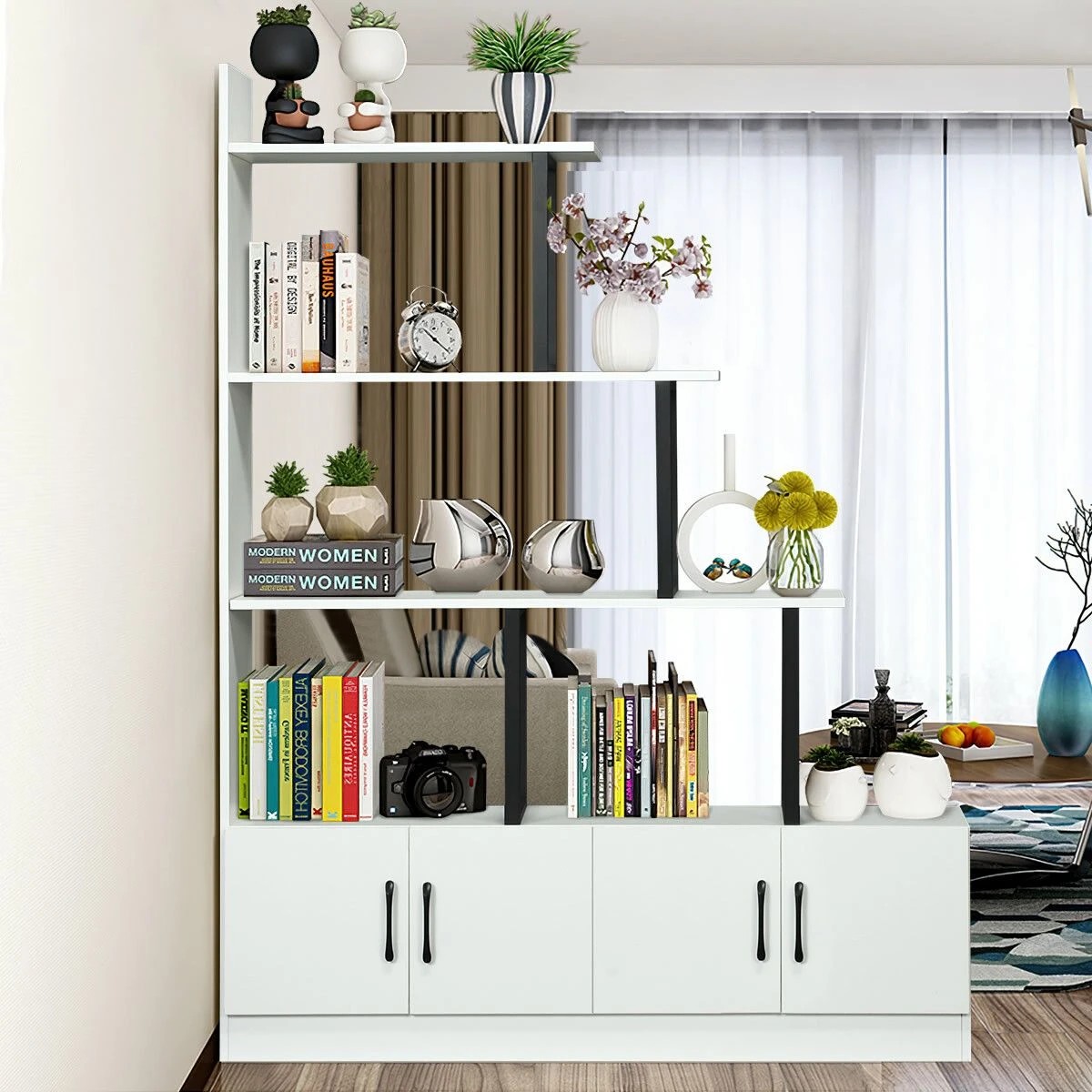 6 Ausway 5 Level Ladder Bookshelves Storage Cabinet Shelf Display Unit with Doors, 6 of 8