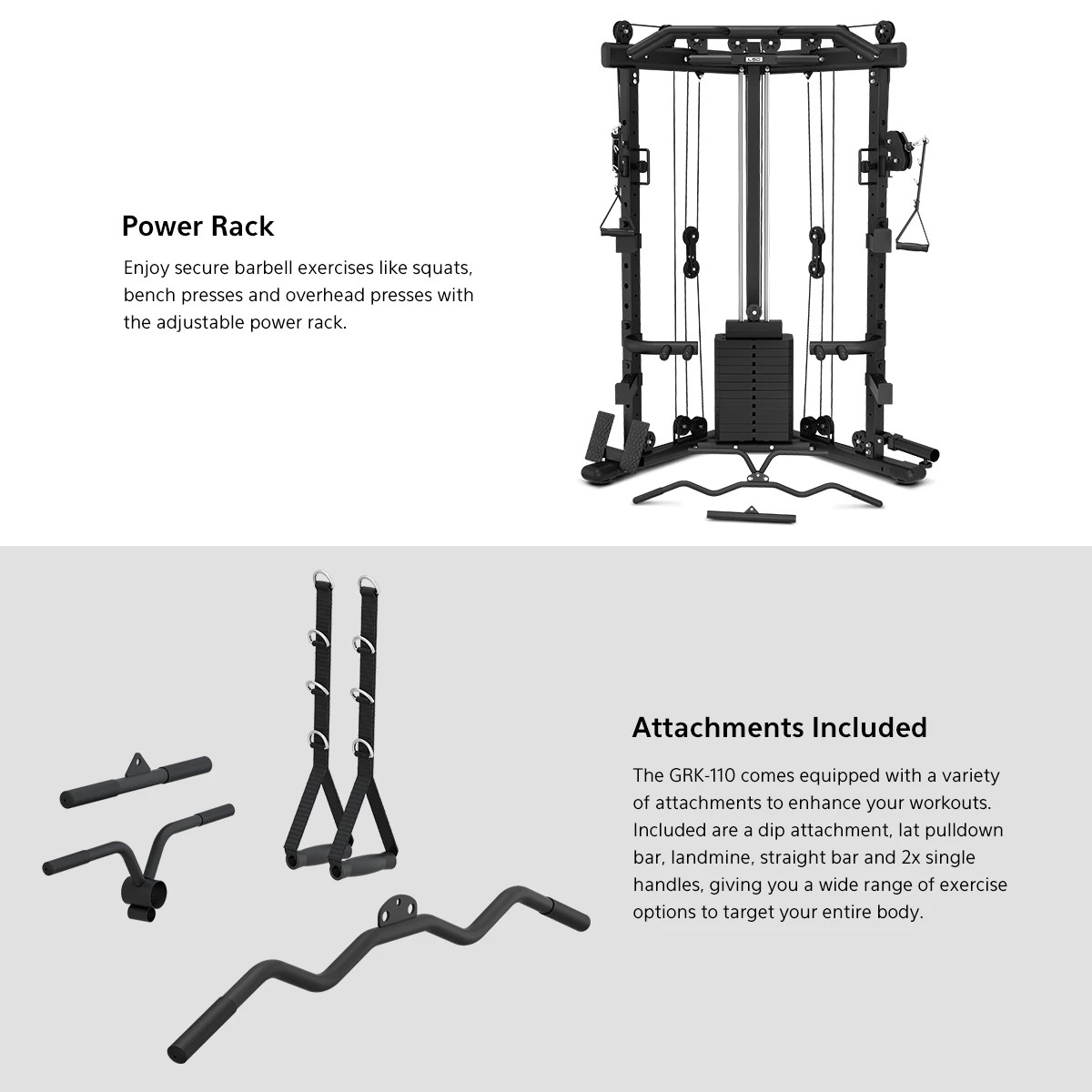 8 LSG GRK-110 Space Saving Multi Function Rack with 73kg Cable Crossover - Black, 8 of 8