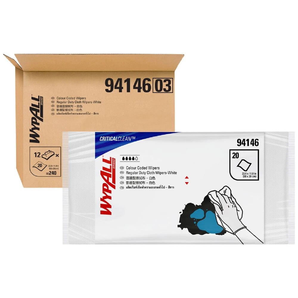 1 Wypall Colour Coded Regular Duty Wipers White 240 Pack, 1 of 2