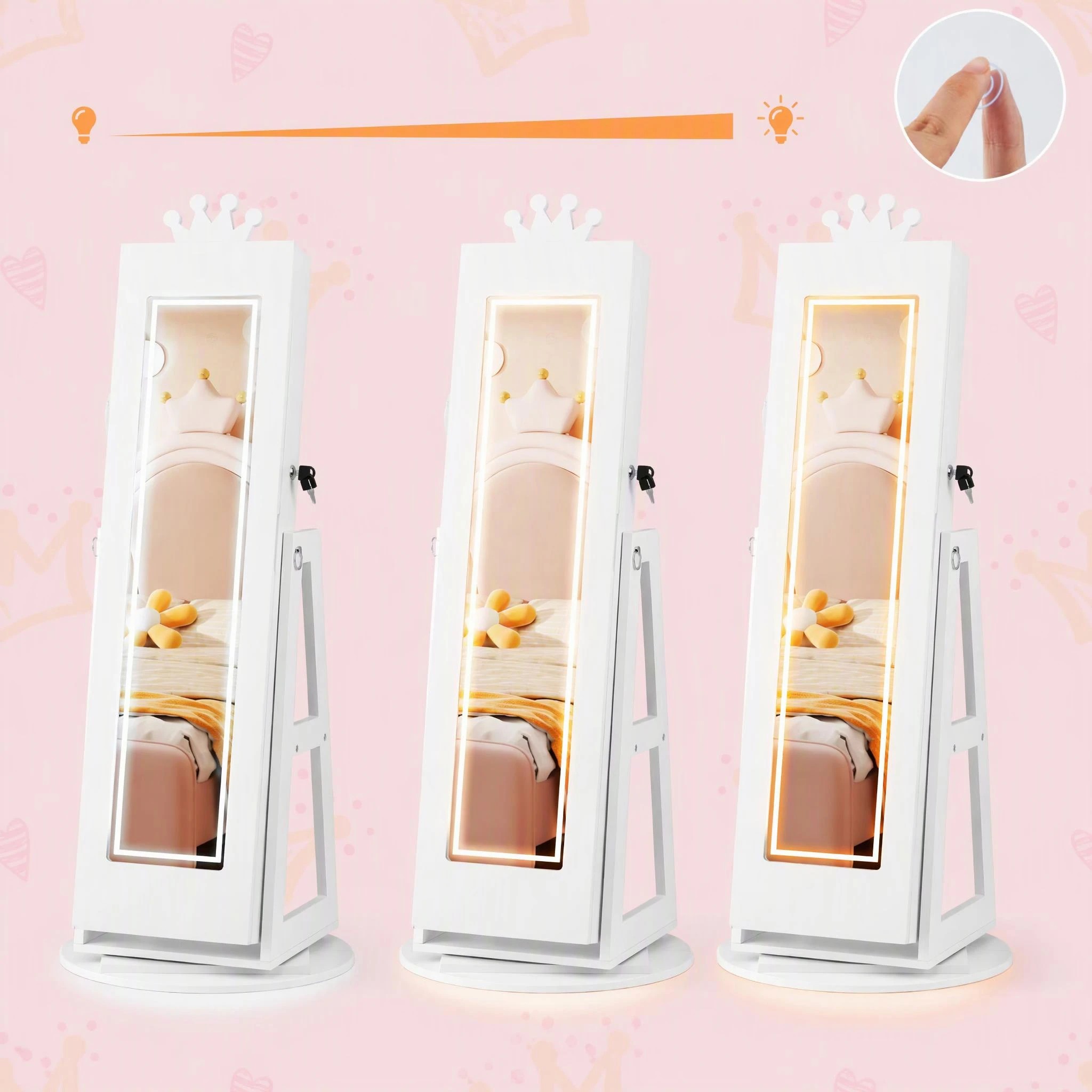 4 Costway Swivel Mirror Jewellery Cabinet Jewelry Organizer Standing Box Princess Armoire - White, 4 of 9