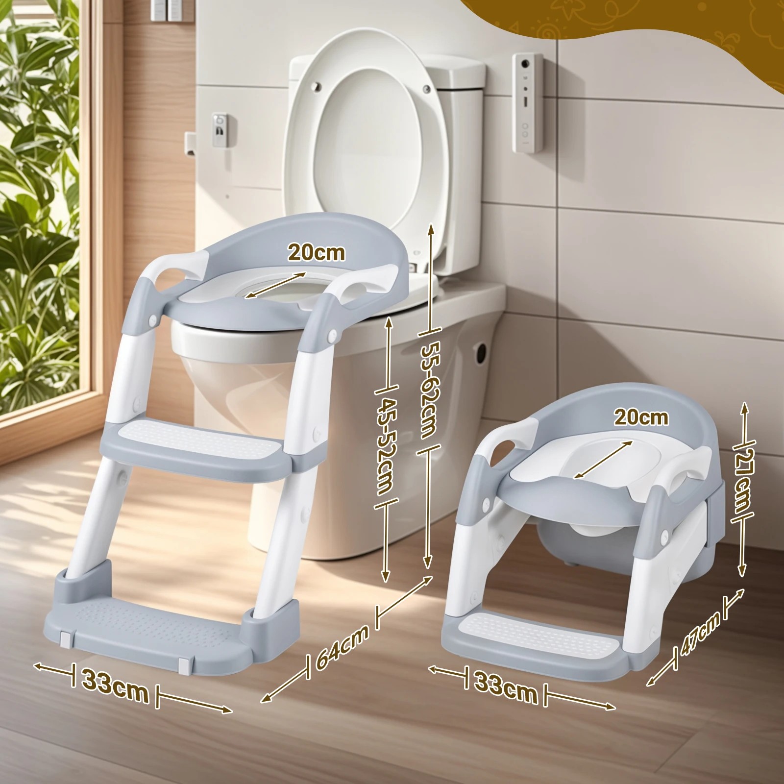 4 Advwin Foldable 2-in-1 Toddler Potty Training Seat with Stool Ladder Height Adjustable Toilet Training Seat - Grey, 4 of 10