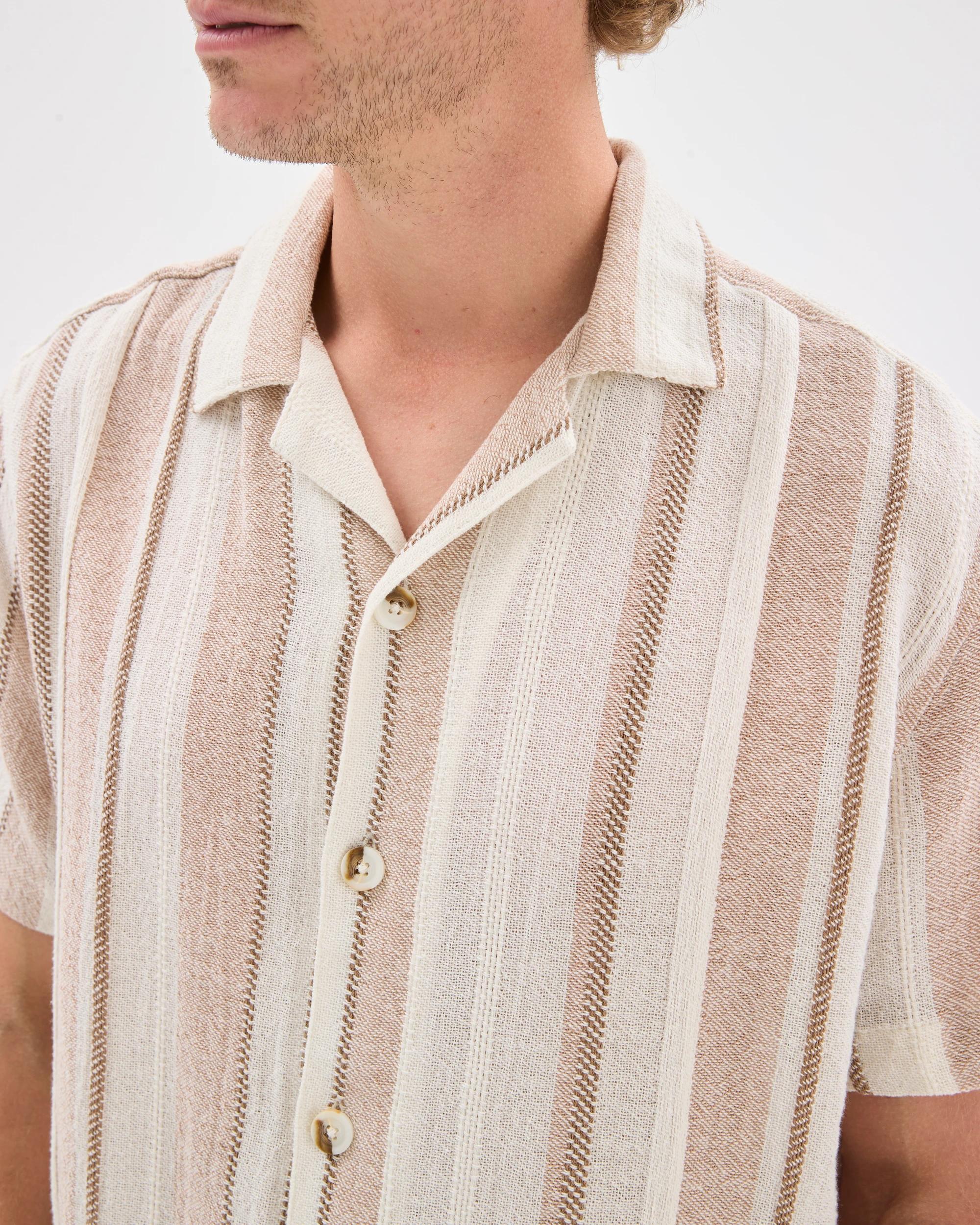 5 Target Man Textured Stripe Short Sleeve Shirt BROWN STRIPE, 5 of 7