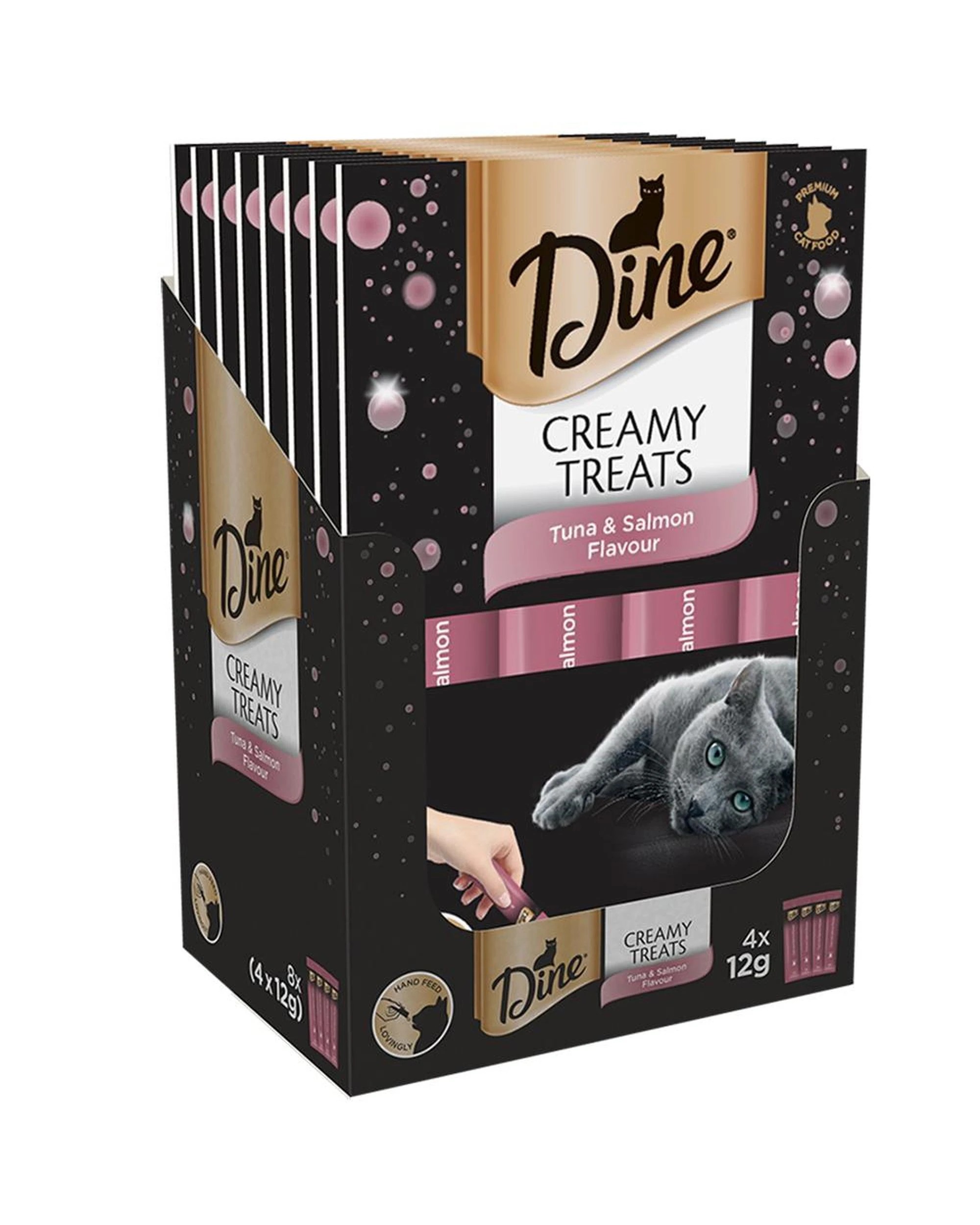 1 Dine Creamy Cat Treats Tuna and Salmon Flavor 8 x (4 x 12g), 1 of 2