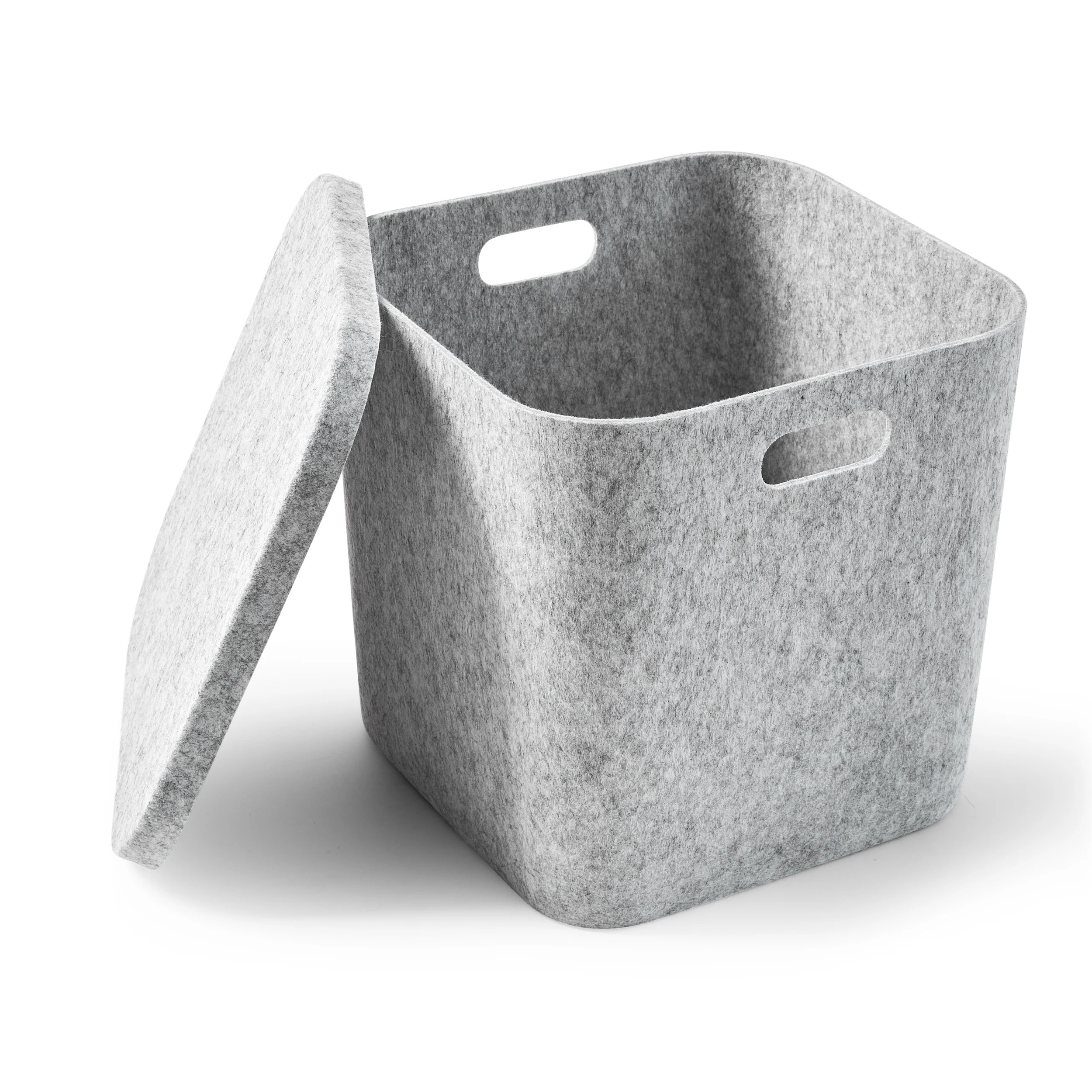 4 Square Felt Basket with Lid - Grey, 4 of 8
