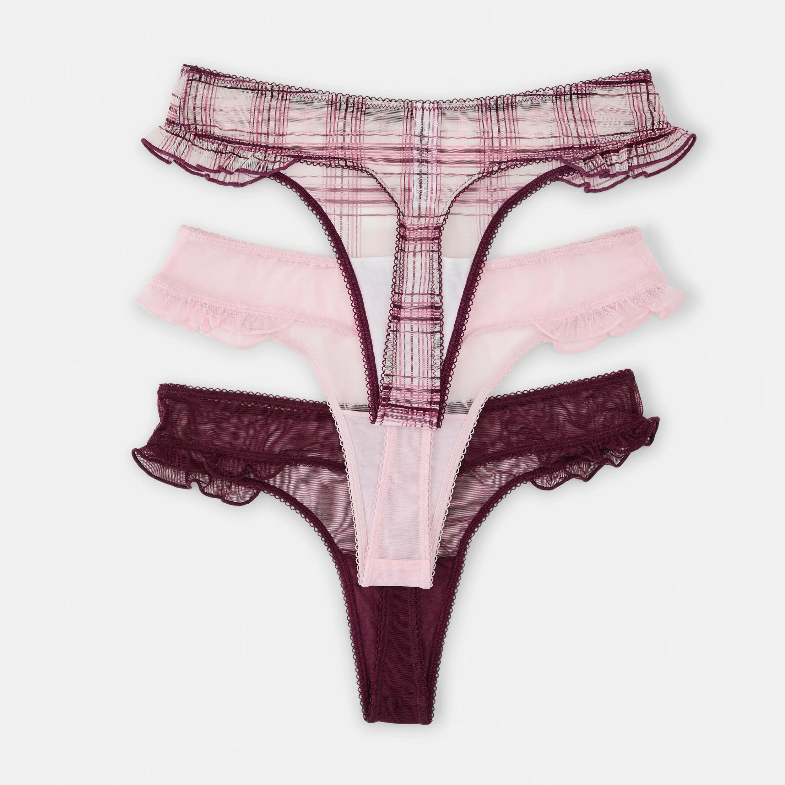 2 3 Pack Mesh G-String Briefs Burg Check, 2 of 10