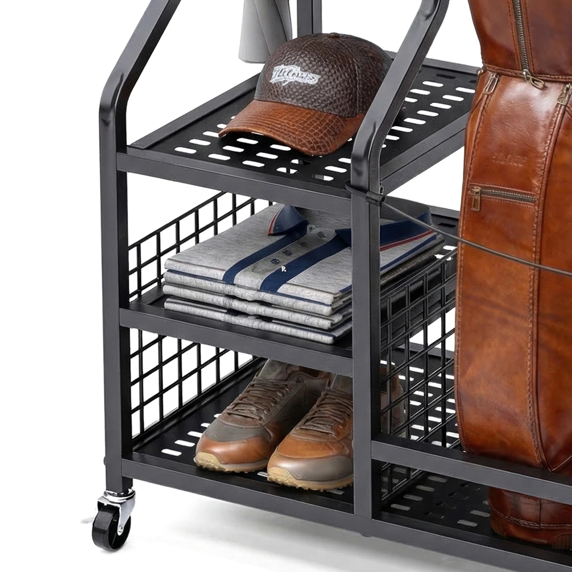 8 Advwin Golf Bag Storage Organiser with Lockable Wheels - Black, 8 of 9