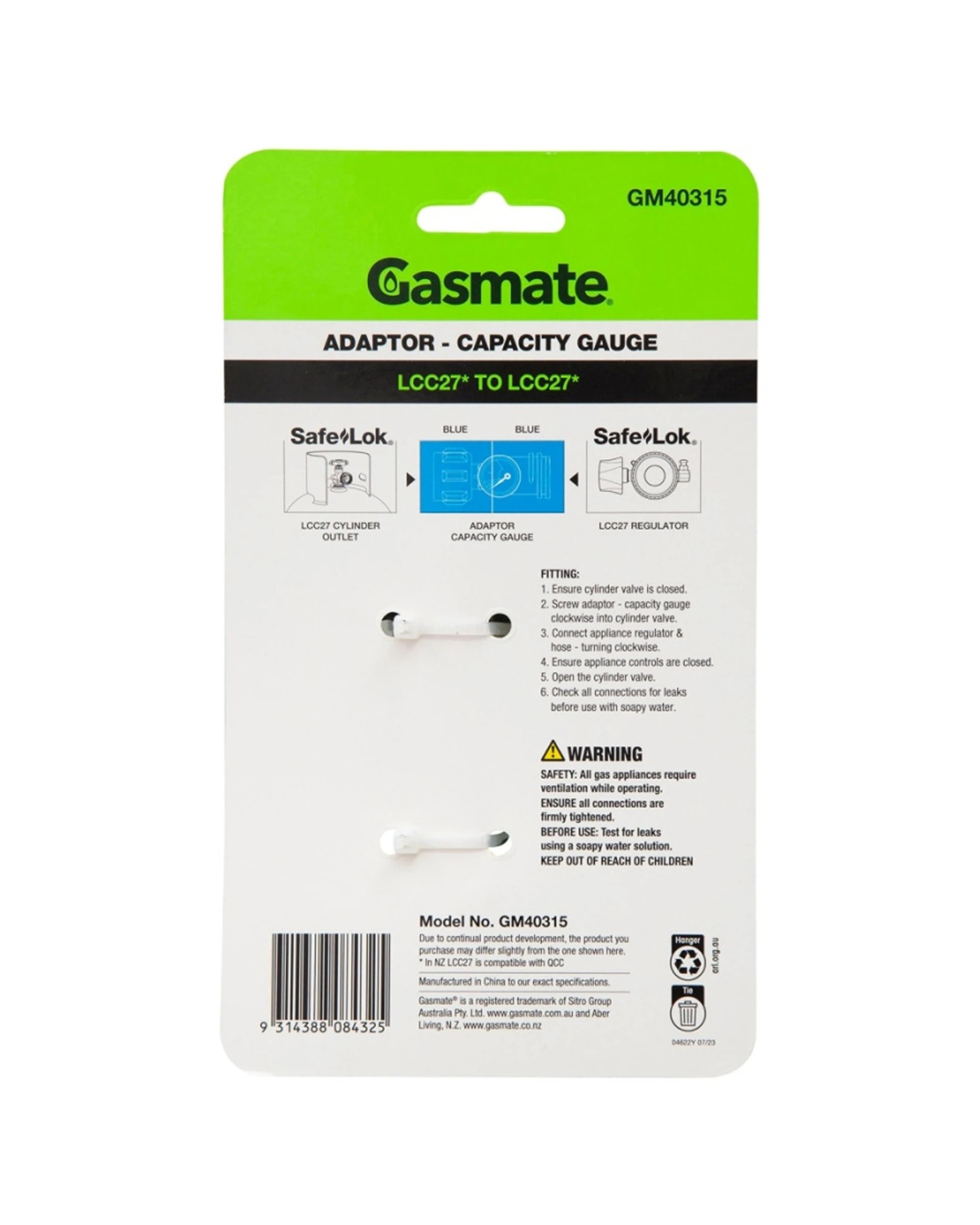 3 Gasmate Gas Fitting Capacity Gauge LCC27 Brass Nylon Construction - Metallic, 3 of 4