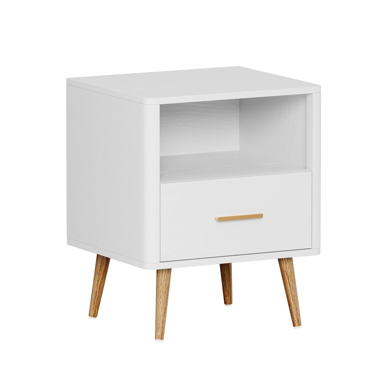 6 Oikiture Bedside Table 1 Drawer Open Shelf Side End Tables Nightstand
 - White, 6 of 10