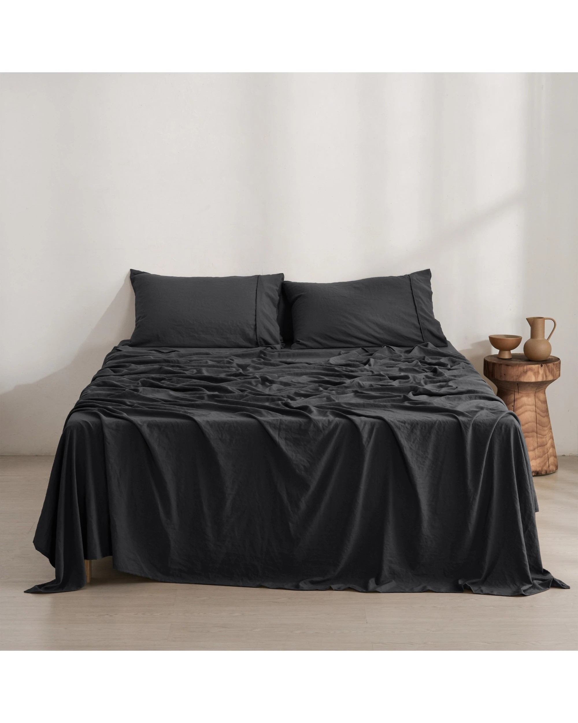 1 Dreamaker Superfine Washed Microfibre Sheet Set - King Single Bed - Black, 1 of 5