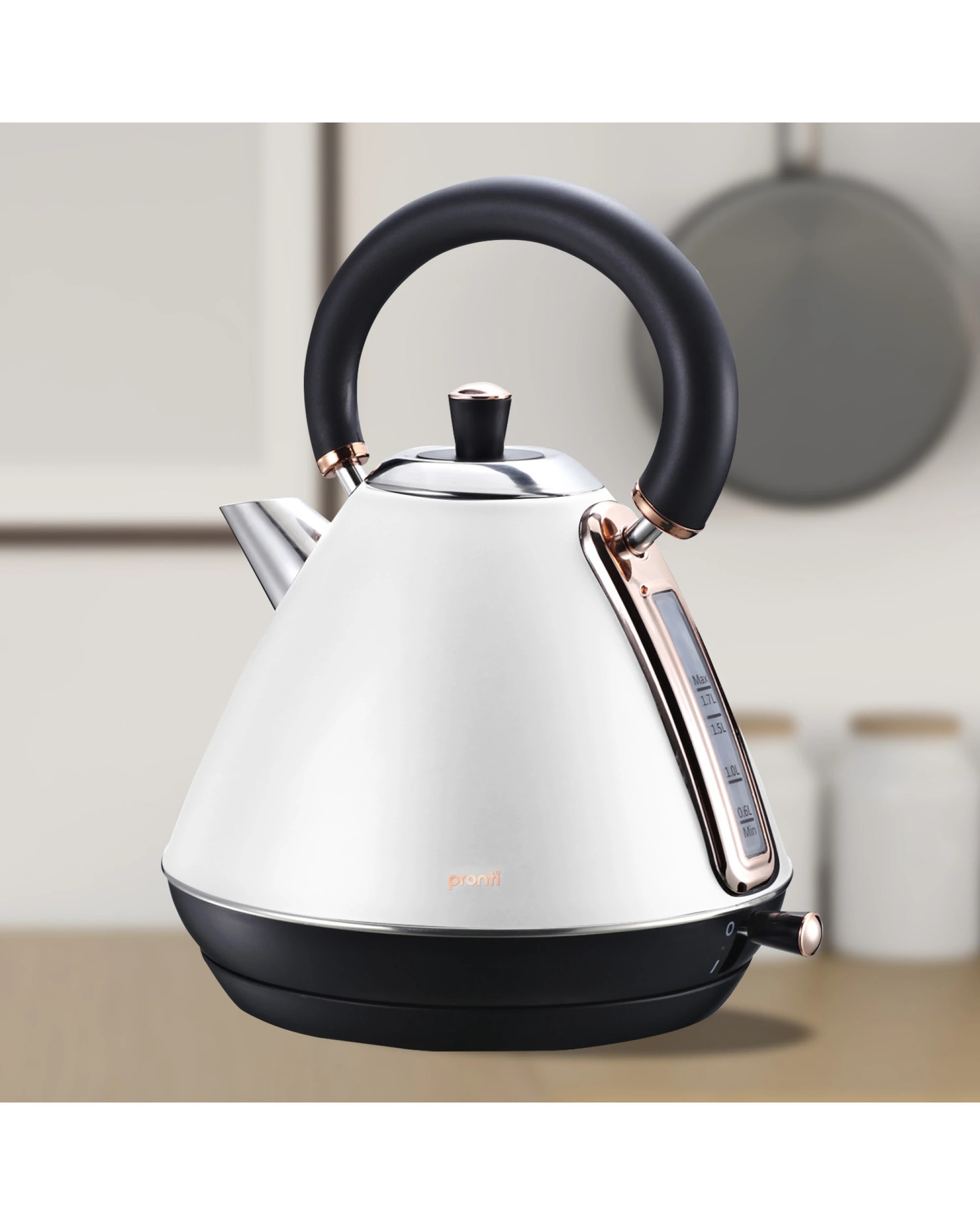 9 Pronti 1.7l Rose Trim Collection Kettle - White, 9 of 10