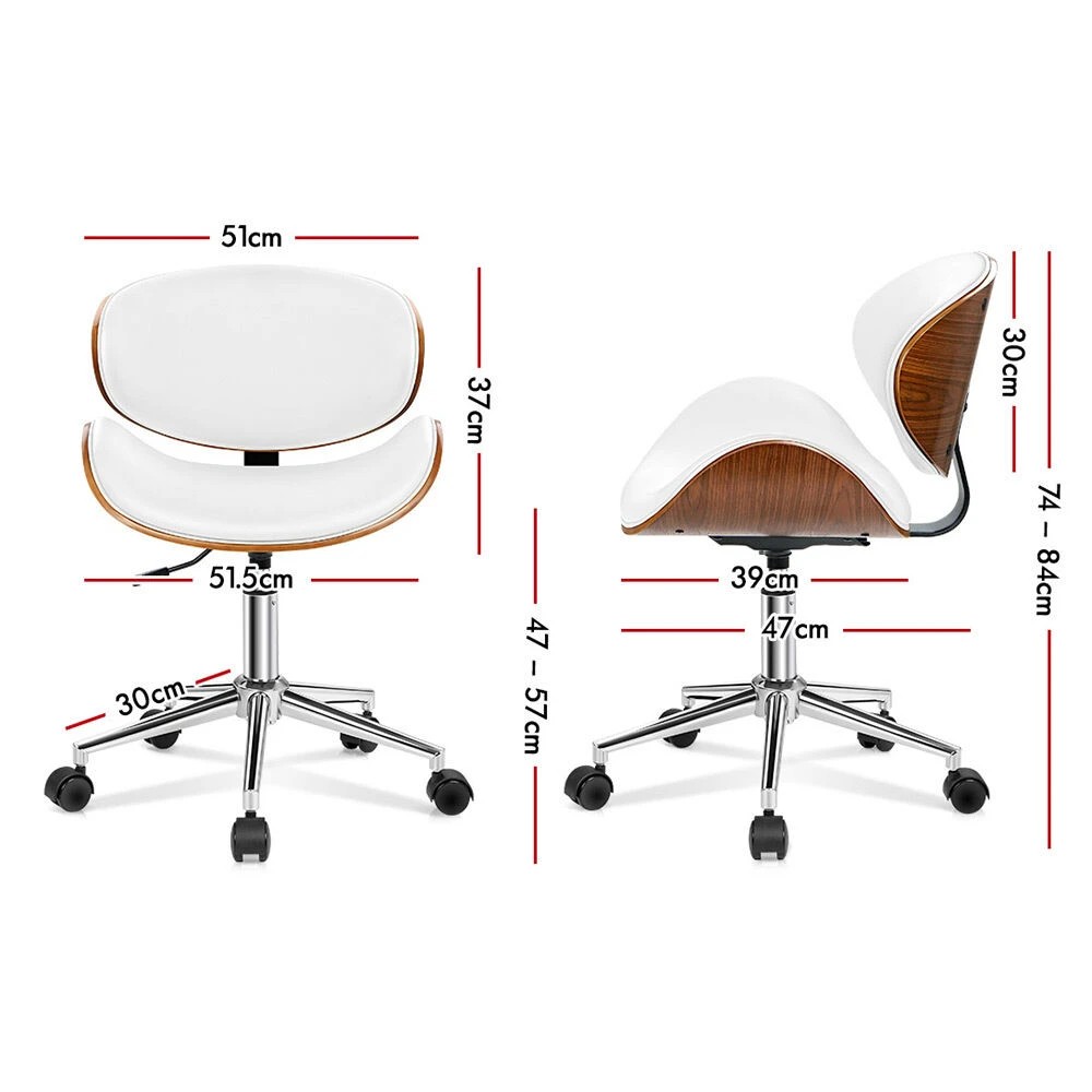 8 Alfordson Wooden Office Chair Computer Chairs Bentwood Seat Leather - White, 8 of 10