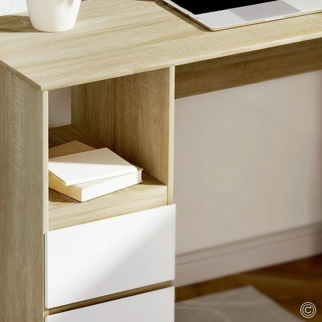 5 Artiss Computer Desk Drawer Cabinet L-Shape Oak 136CM - Brown, 5 of 6