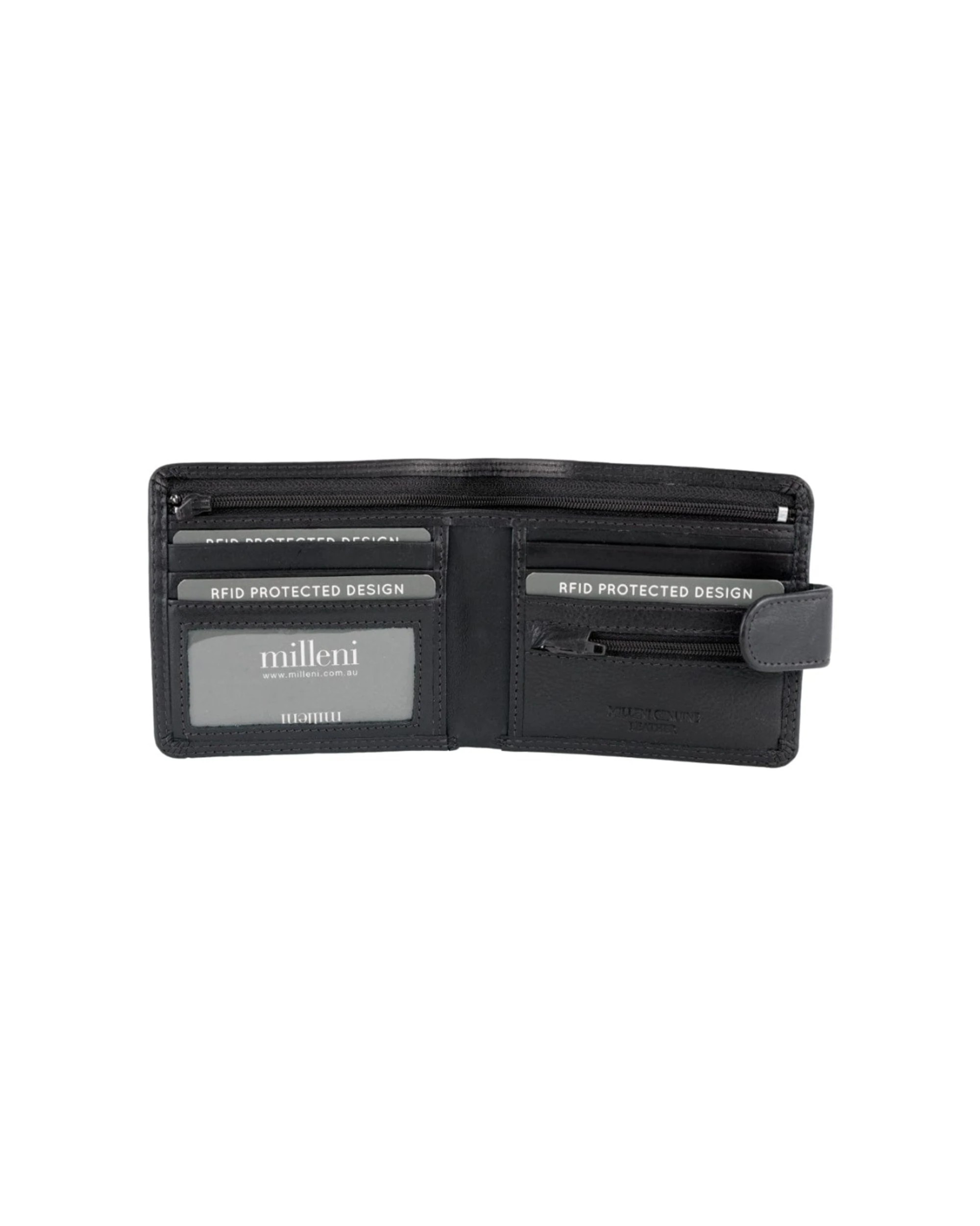 2 Milleni Men's Leather Card/Cash RFID Protected Tab Wallet 11cm - Black, 2 of 2